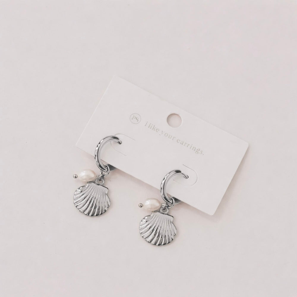 Shell Pearl Hoop Earrings - WATERPROOF