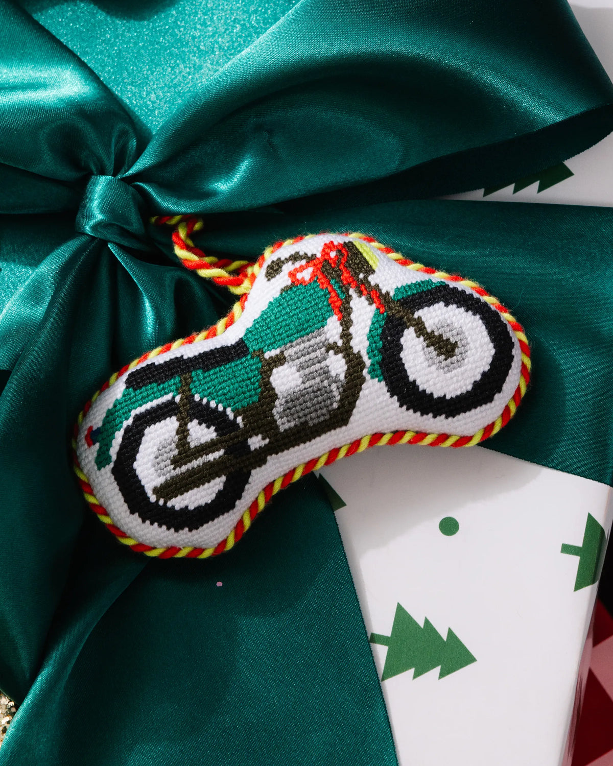 Needlepoint Icon Ornament - Motorcycle