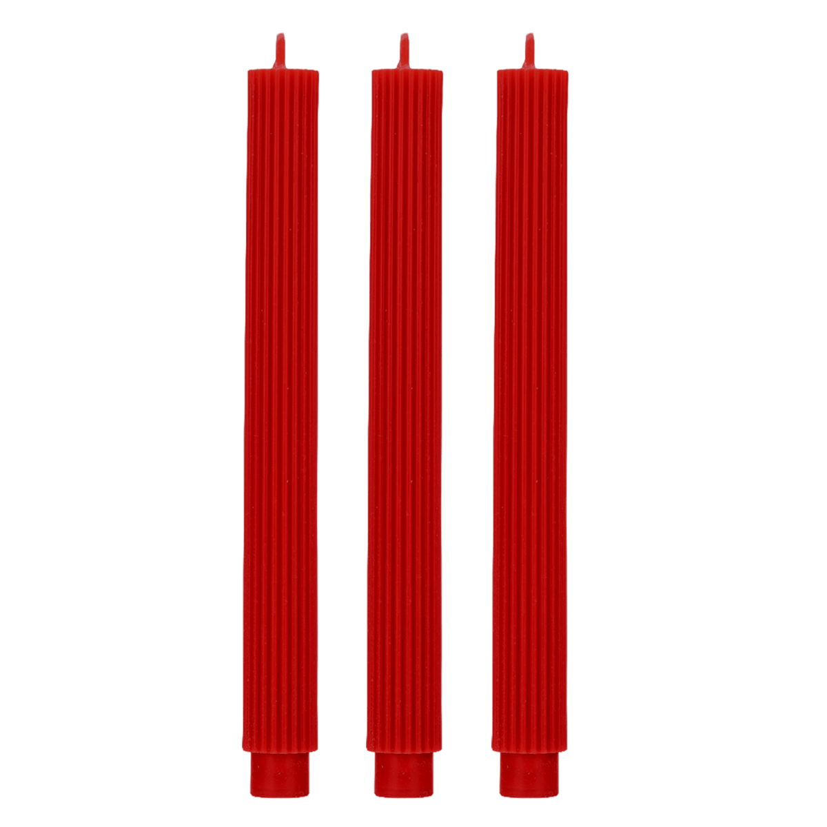 Red Fluted Taper Candles - Set of 3