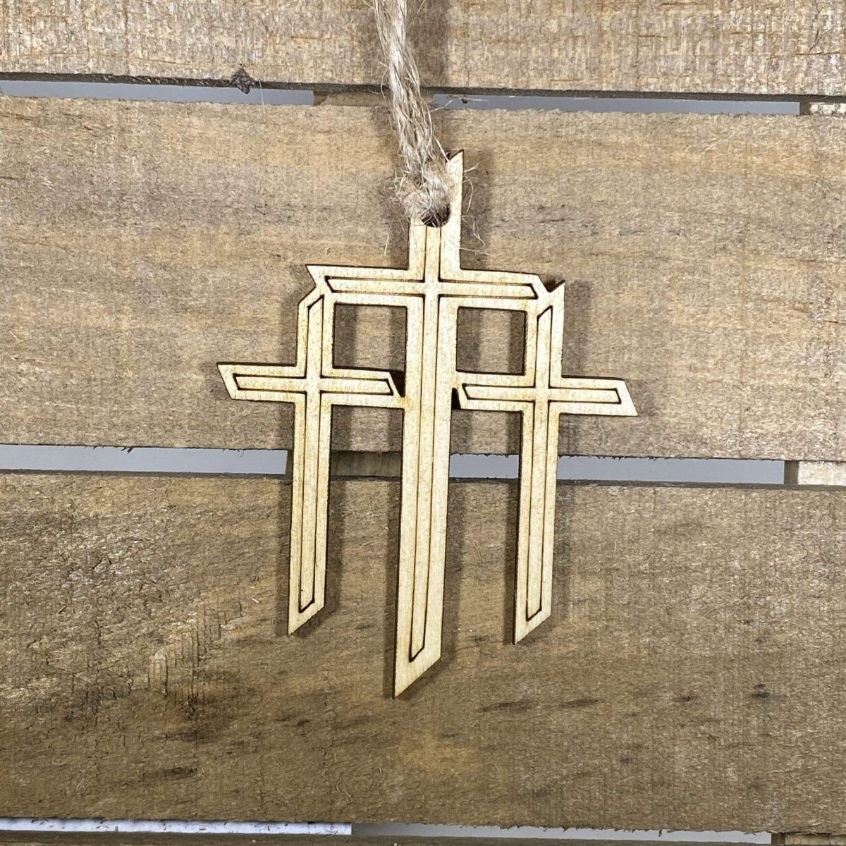 Triple Cross Wooden Christmas Ornament | Christian Holiday Decor