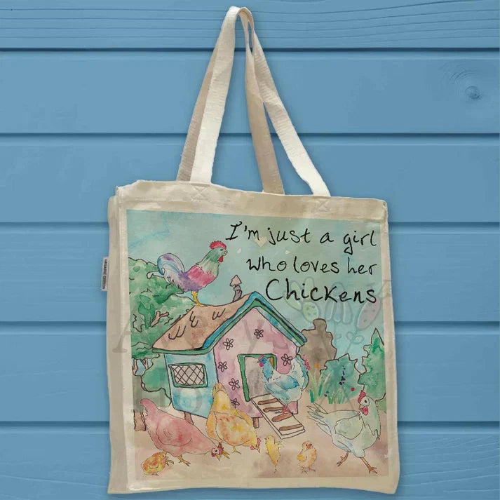 Girl Who Loves Her Chickens cotton tote bag, art by Avery Jackson