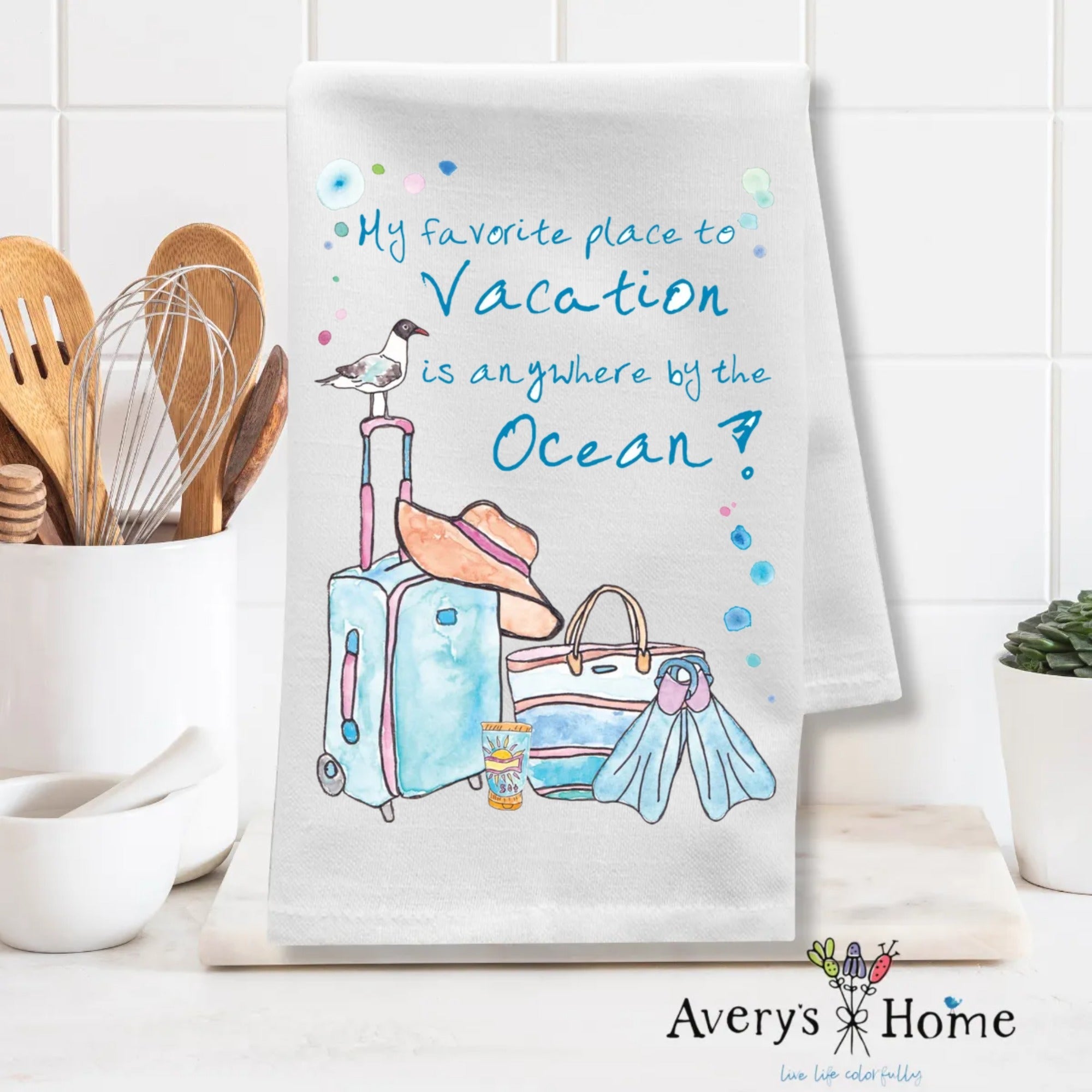 Summer Beach Vacation dish towel design detail