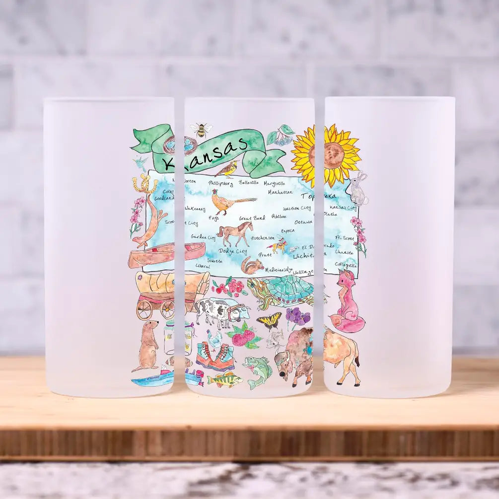 Kansas State Map Frosted Drinking Glass