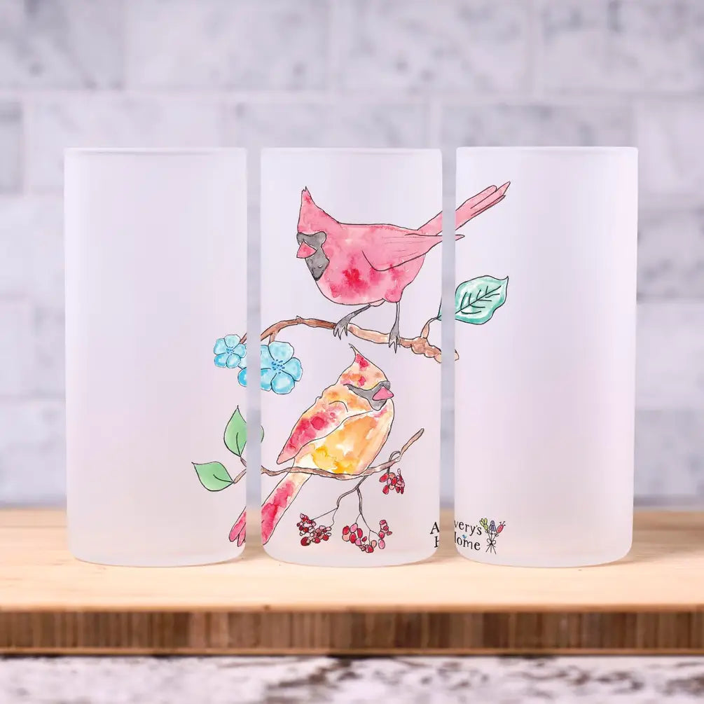 Spring Cardinals Frosted Drinking Glass