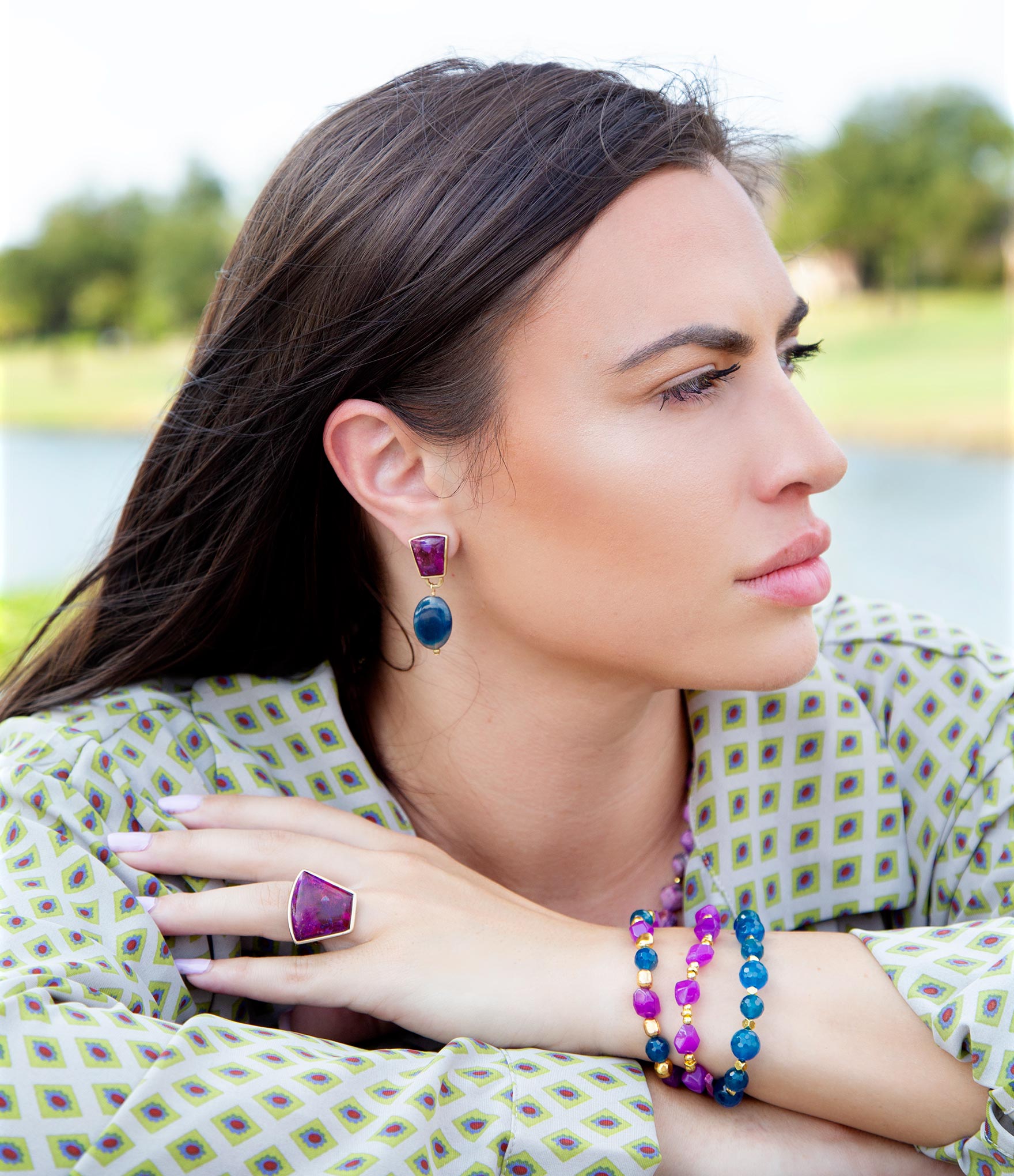 Athena Purple Turquoise Statement Golden Ring