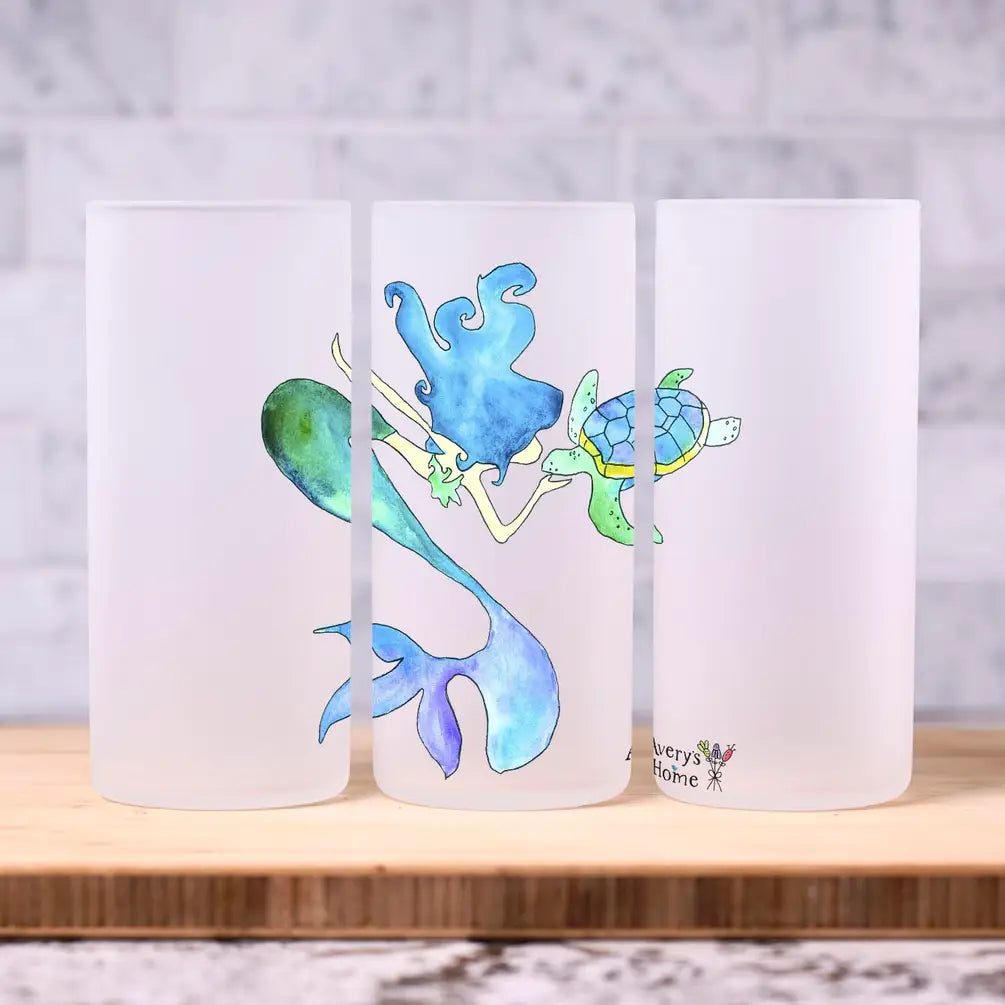 Mermaid & Turtle Frosted Drinking Glass