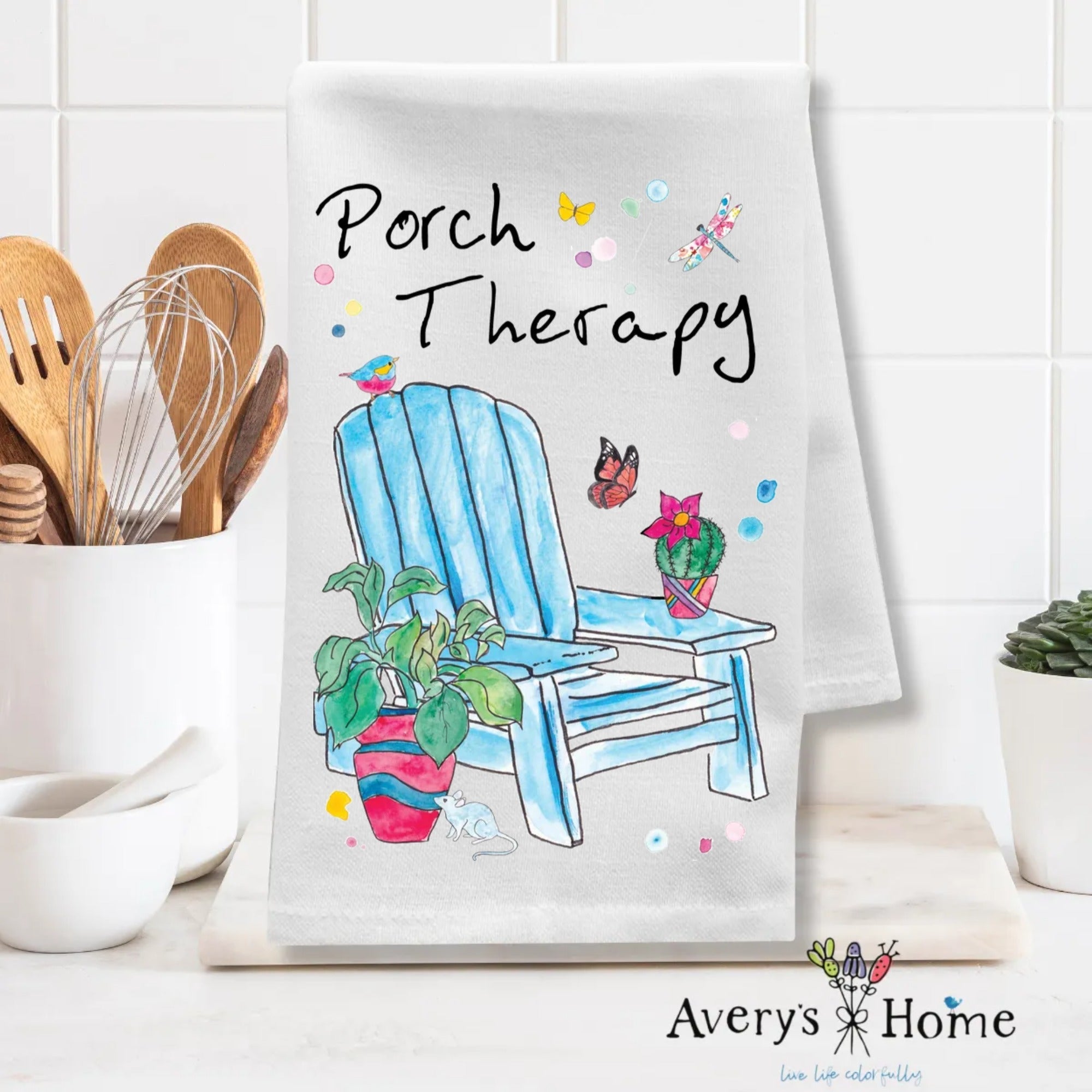 Porch Therapy with Plants dish towel design detail