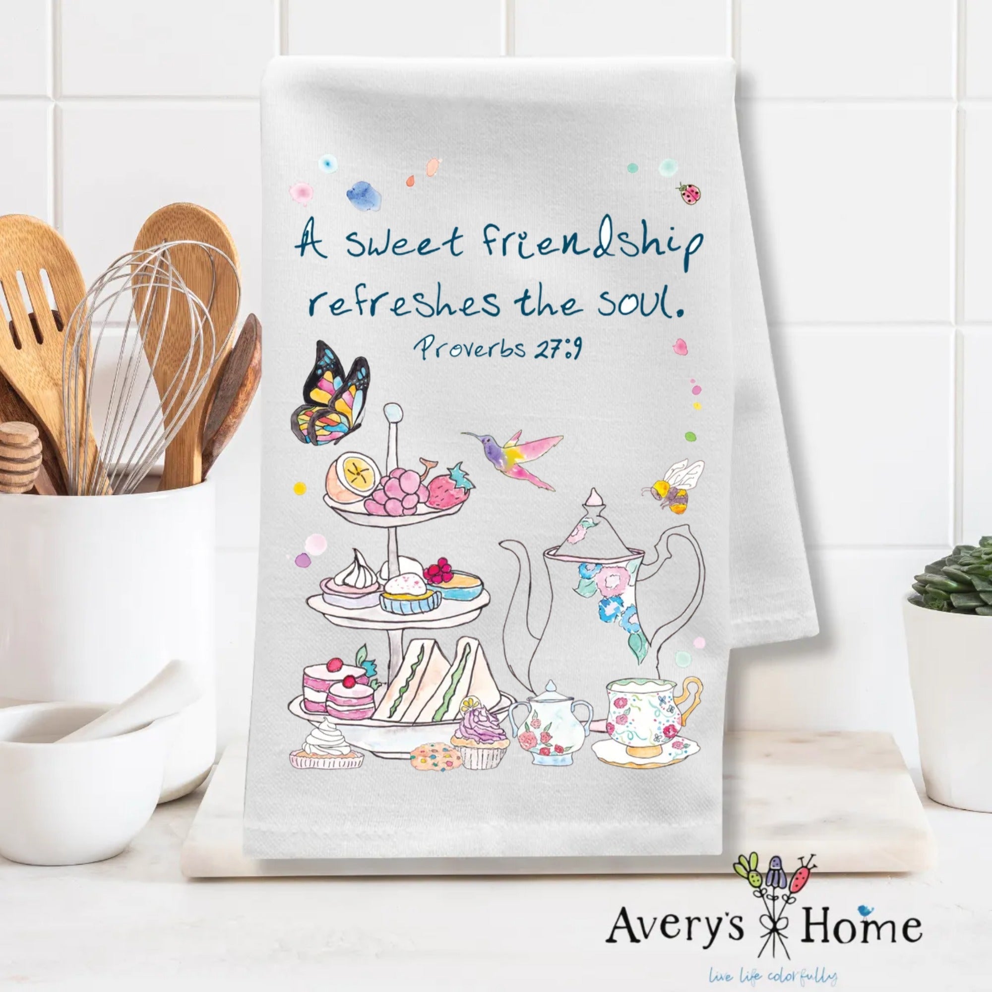 A Friendship Refreshes the Soul Proverbs 27:9 dish towel folded, 27x27 flour sack cotton