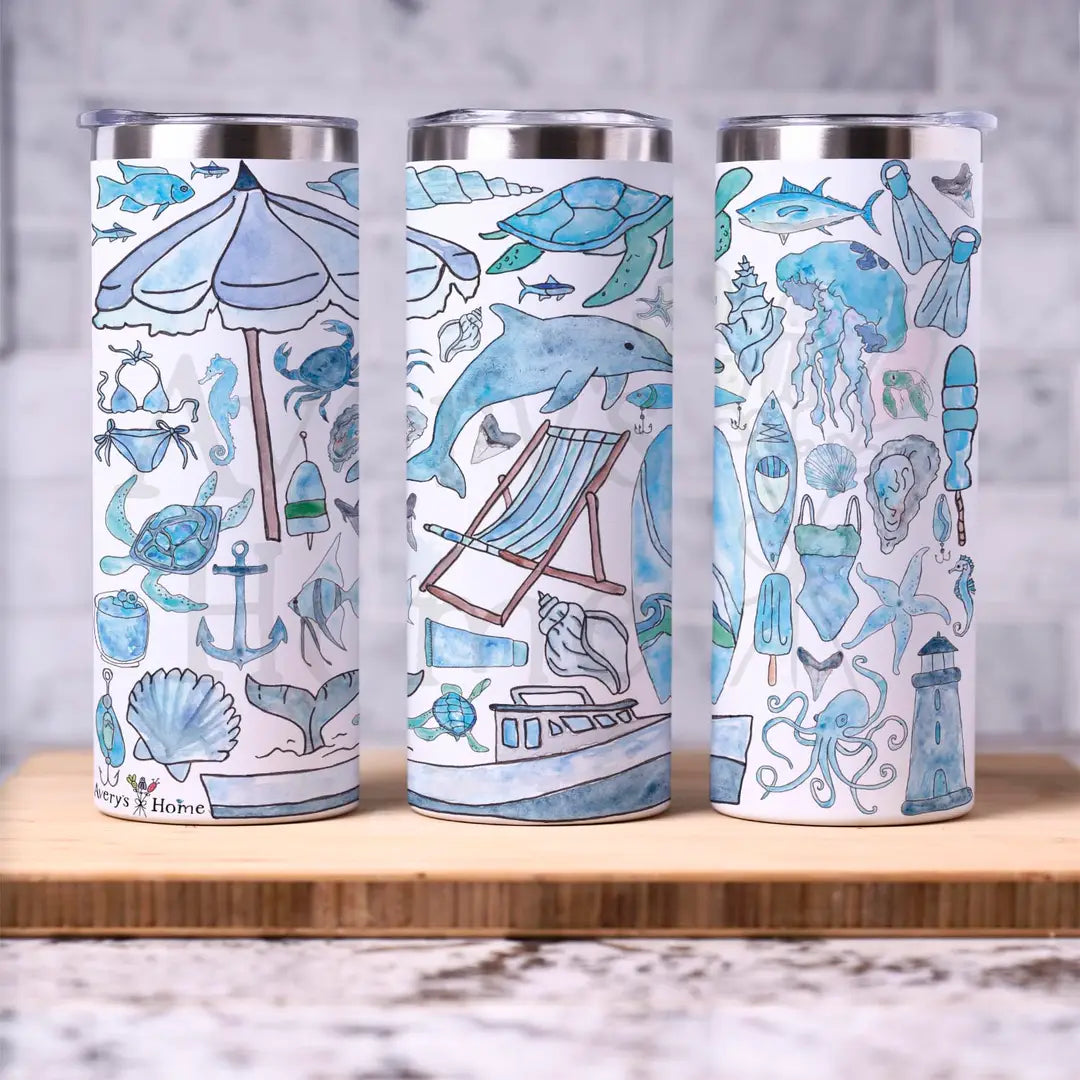Blue Beach Day Memories 20 oz Skinny Tumbler