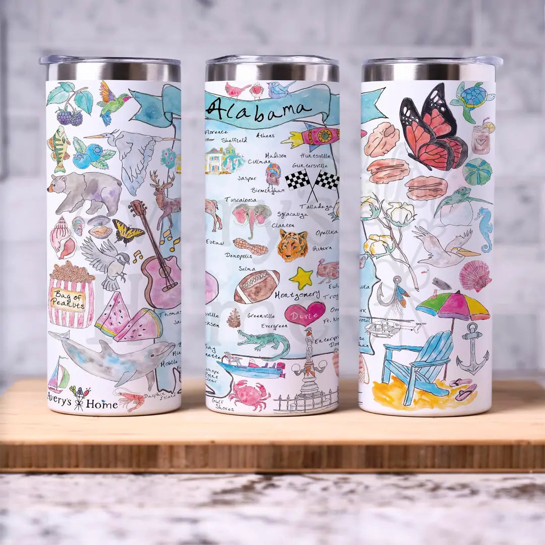 Alabama State Map 20 oz Skinny Tumbler