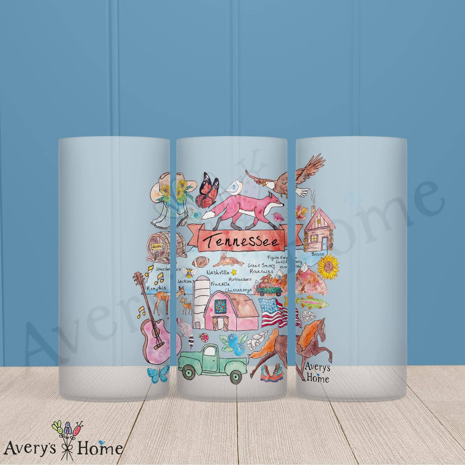 Tennessee State Map Frosted Drinking Glass
