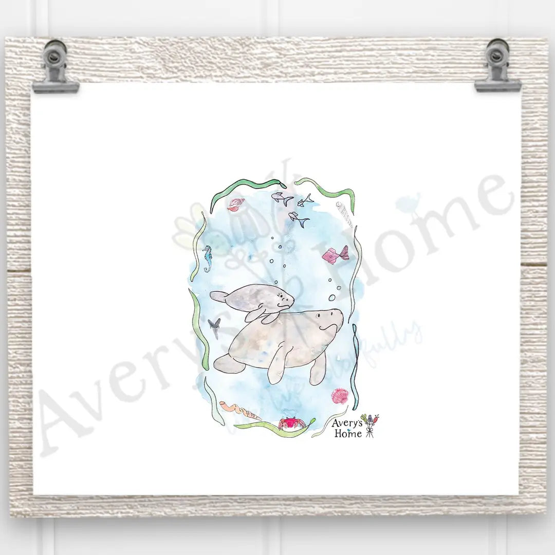 Manatee Mom & Baby Frosted Drinking Glass