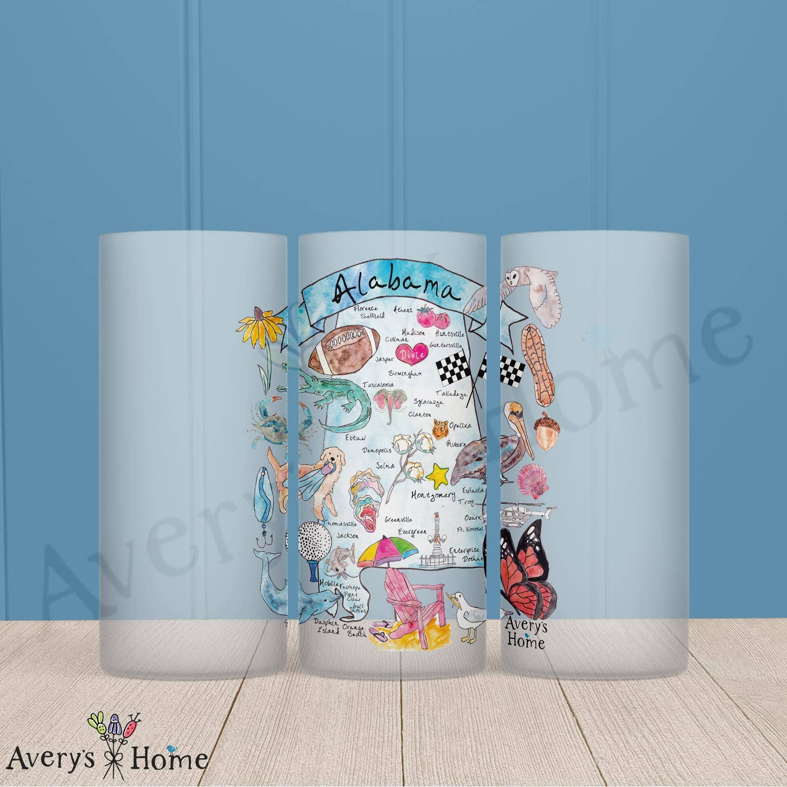 Alabama State Map Frosted Drinking Glass
