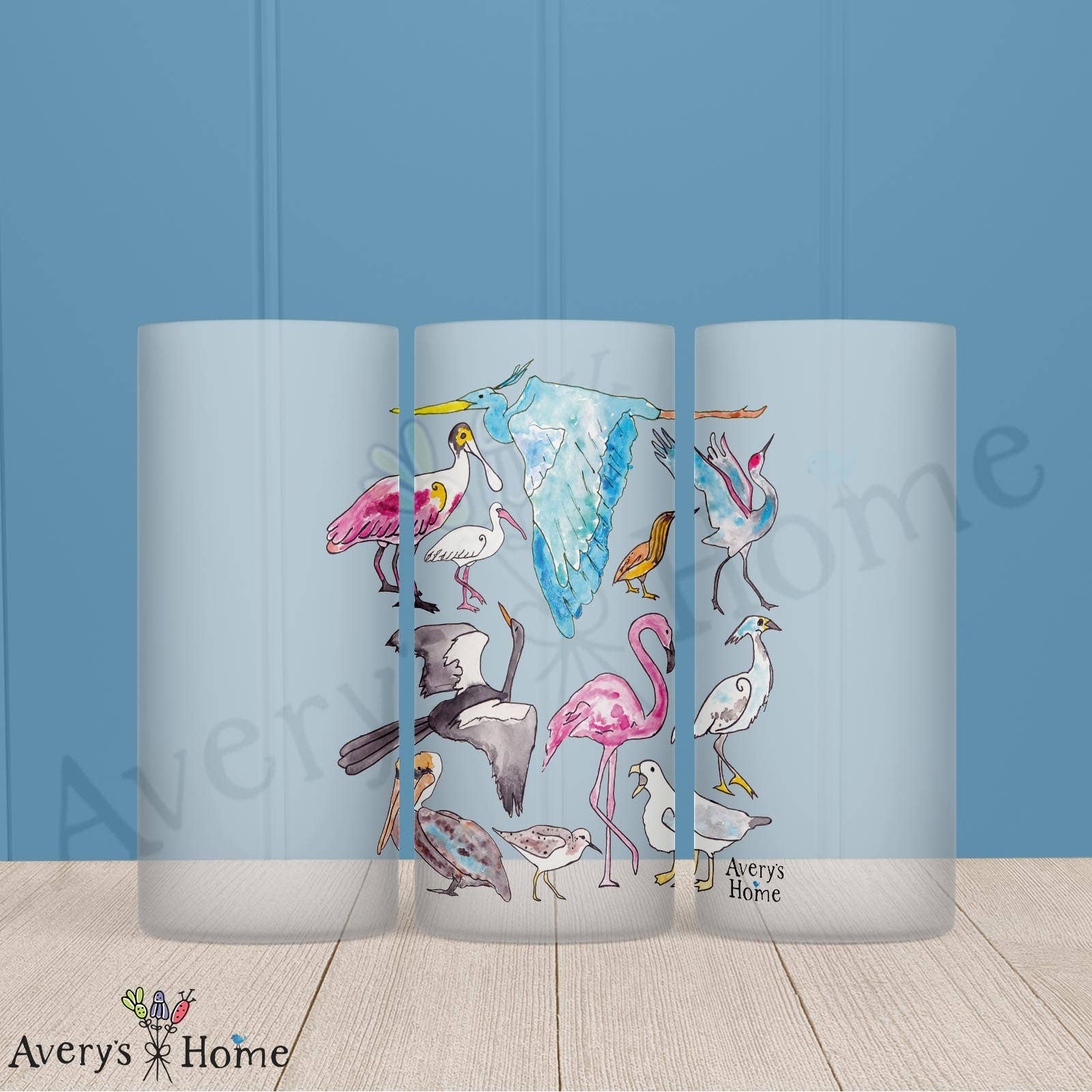 Coastal Birds Frosted Drinking Glass