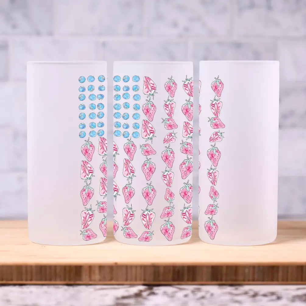 American Berry Flag Frosted Drinking Glass