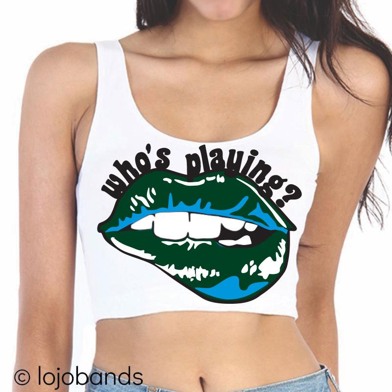 Green & Light Blue Who's Playing Crop Tank Top