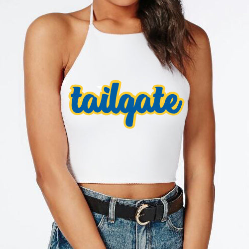 Light Blue & Yellow Tailgate Halter Top