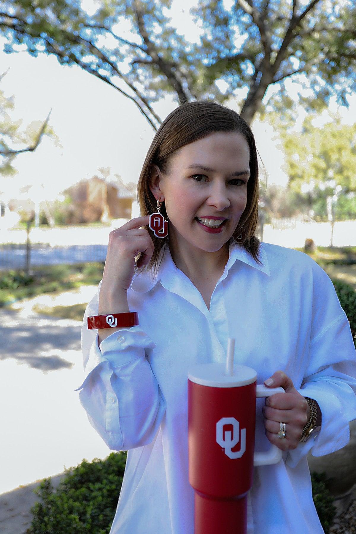 Oklahoma Sooners Resin Logo Drop Hoop Earrings