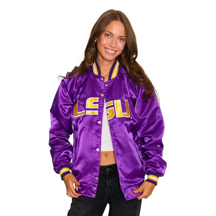 LSU Satin Letterman Bomber Jacket