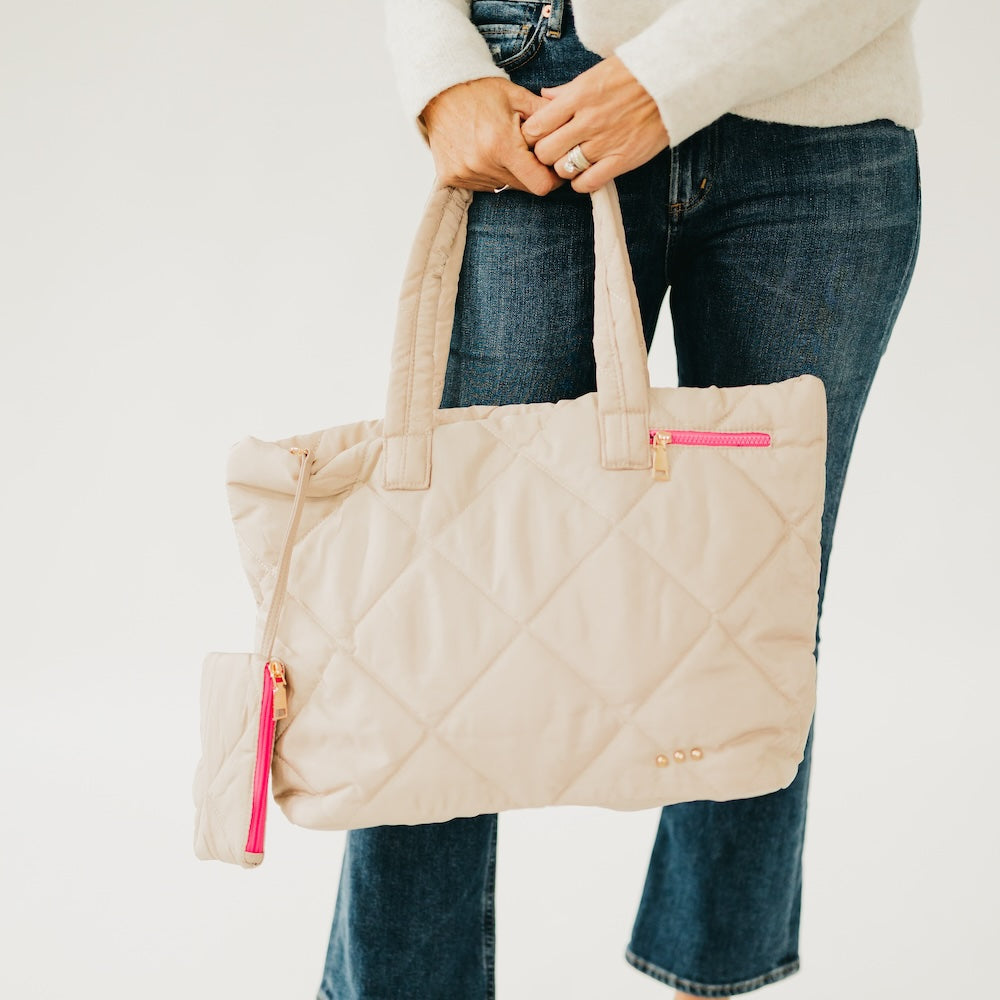 Presley Puffer Quilted Tote Bag With Pouch