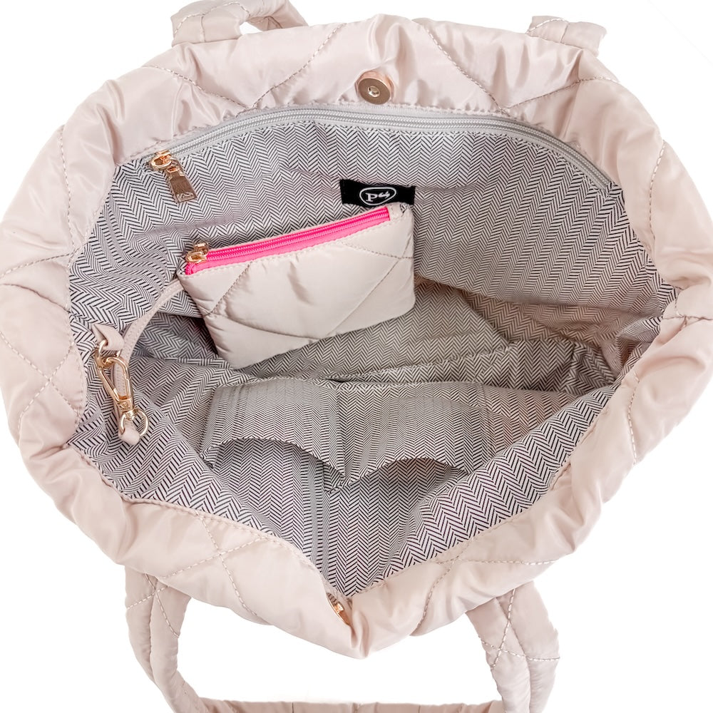 Presley Puffer Quilted Tote Bag With Pouch