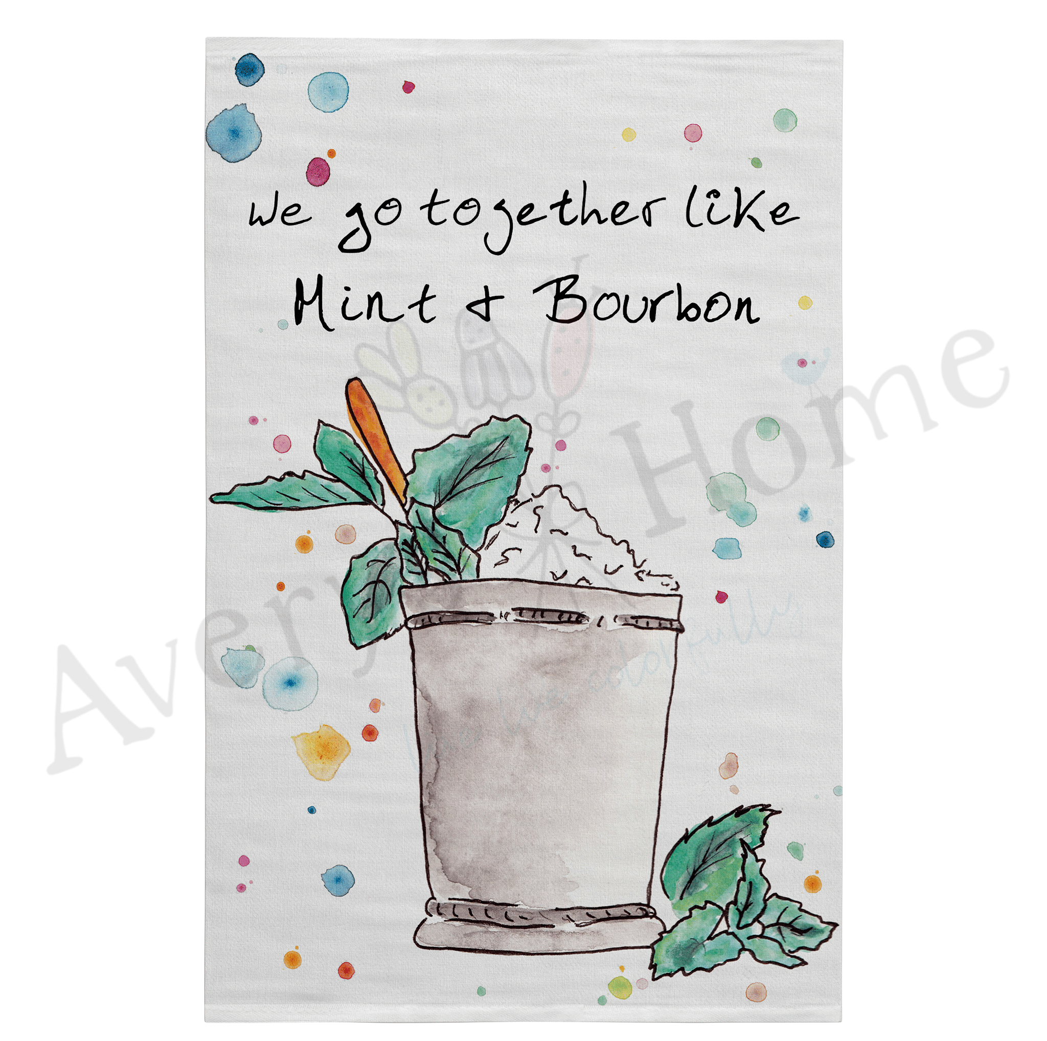 Mint and Bourbon Derby dish towel design detail