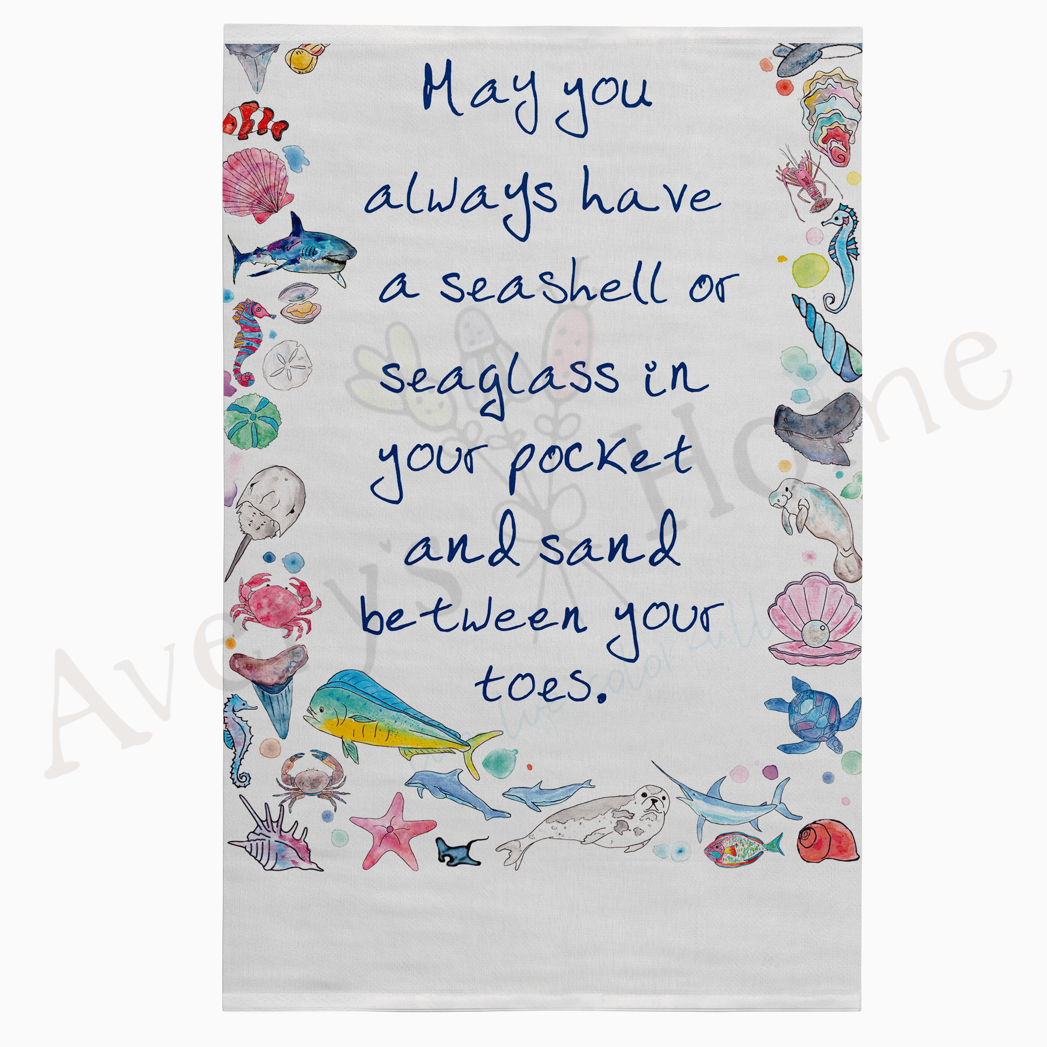Ocean Blessing dish towel, 27x27 flour sack cotton