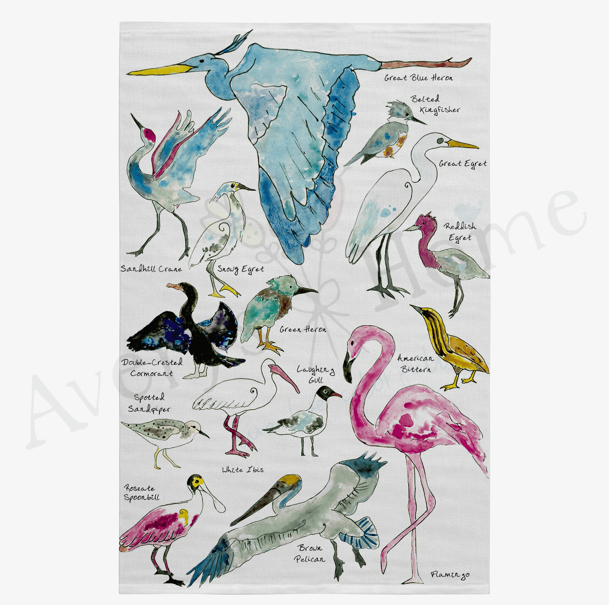 Coastal Birds dish towel design detail