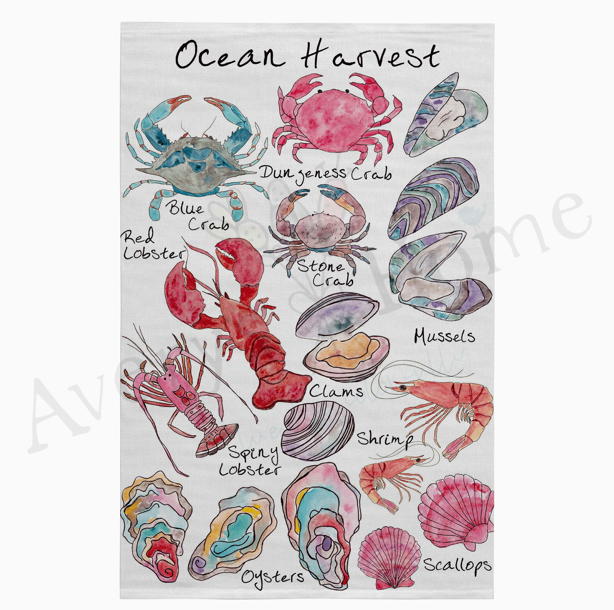 Ocean Harvest dish towel design detail
