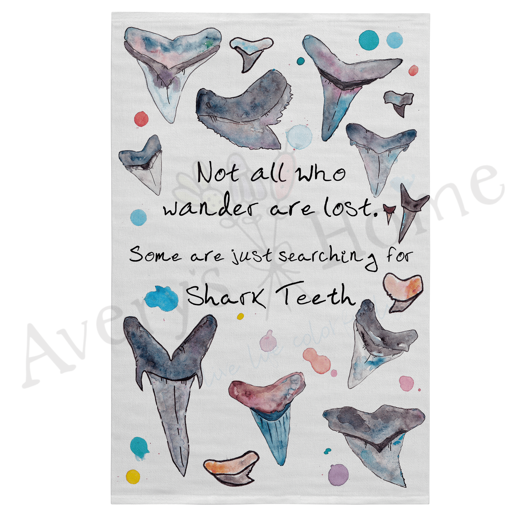 Shark Tooth Hunting dish towel design detail