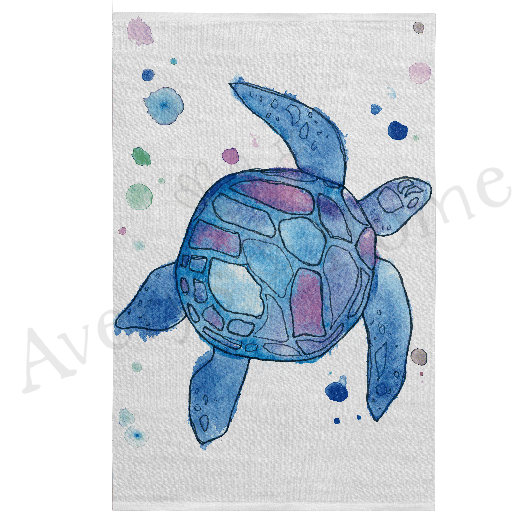 Blue Sea Turtle dish towel design detail