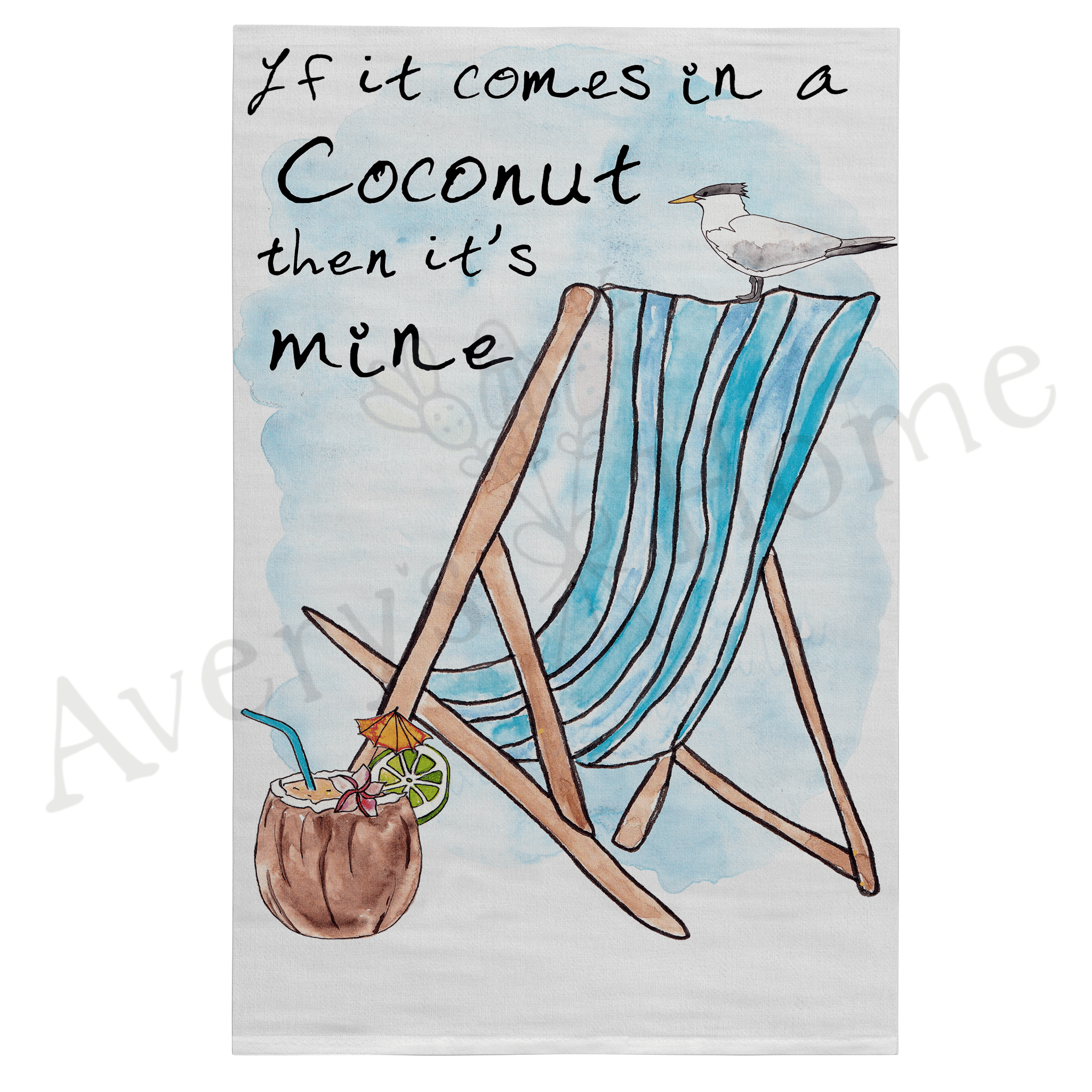 In a Coconut it's Mine dish towel design detail