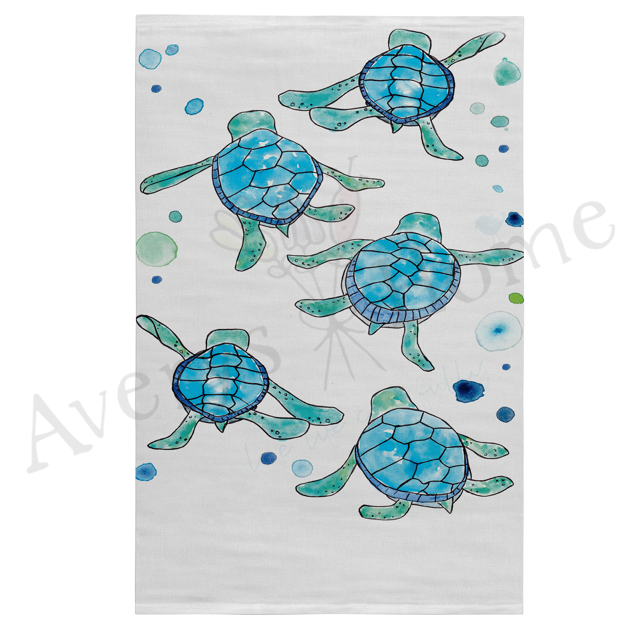 Baby Turtles Walking dish towel design detail