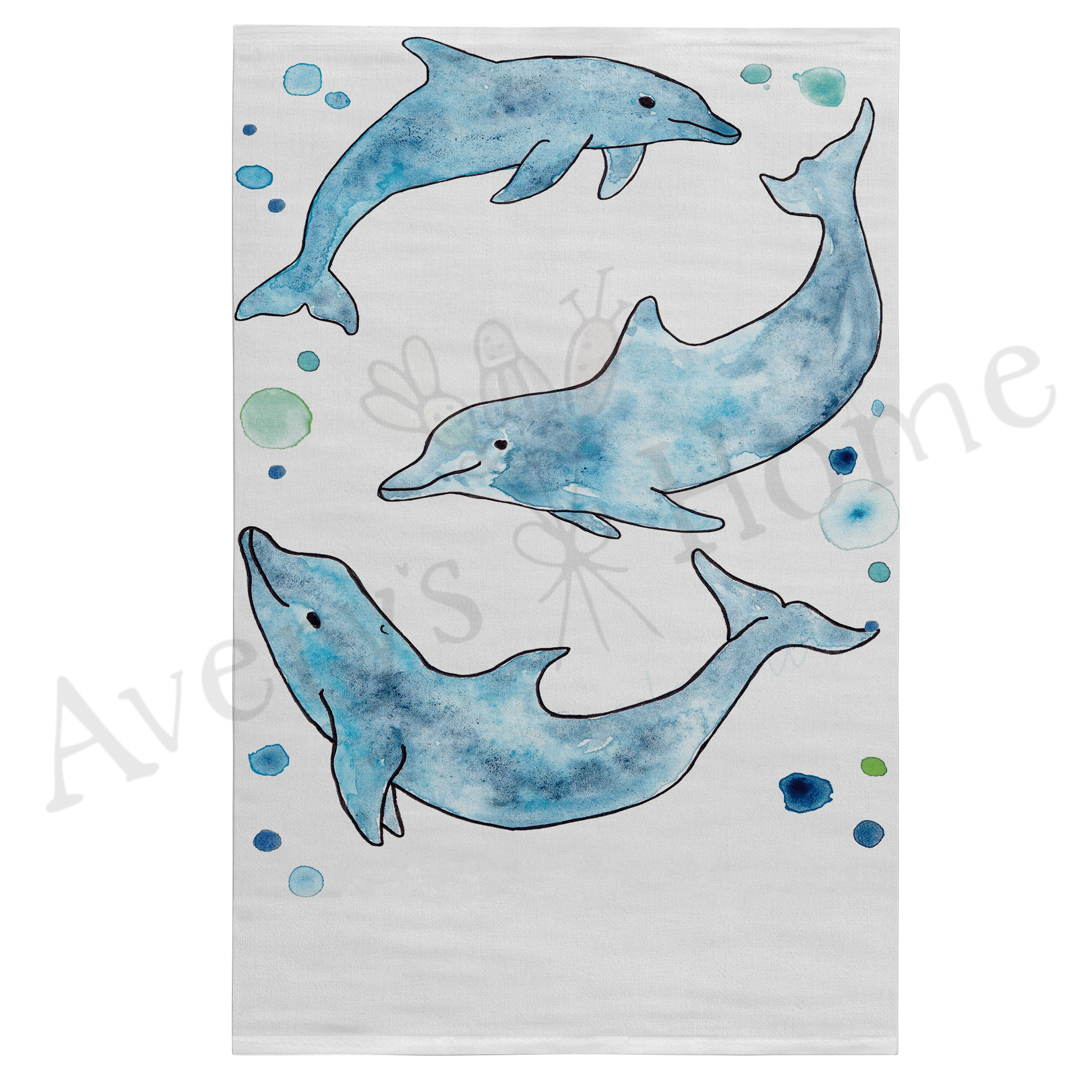 Dolphins dish towel design detail