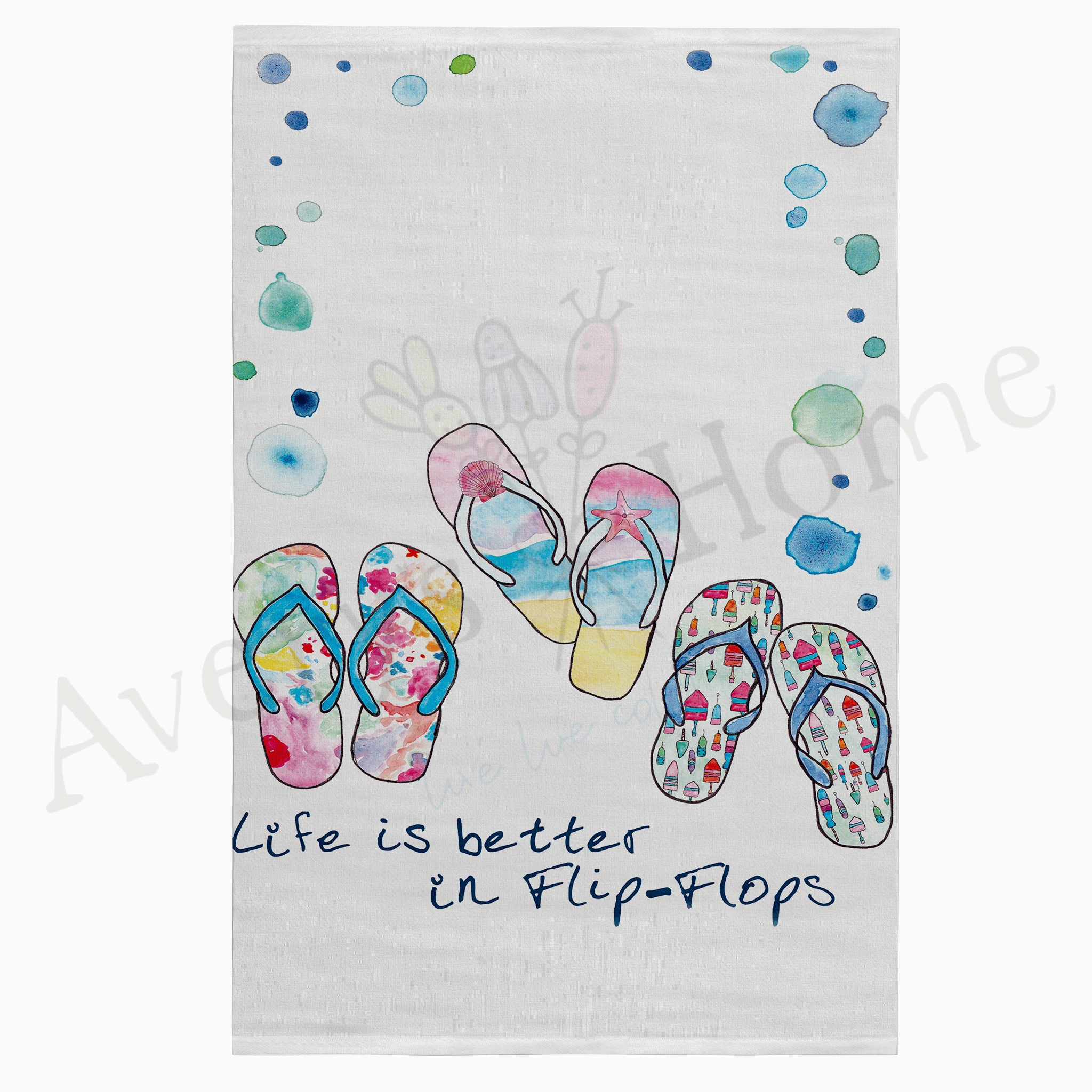 Life is Better...Flip-Flops dish towel, 27x27 flour sack cotton