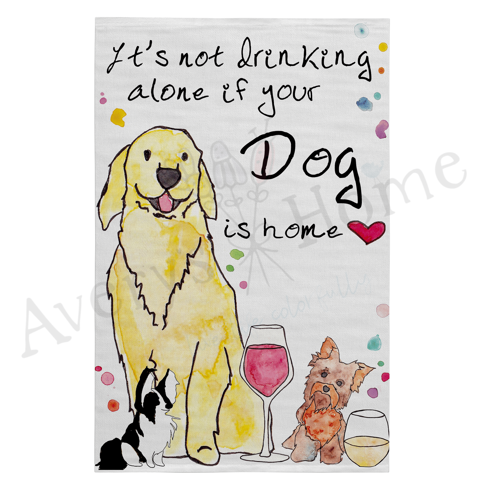Dog Drinking Buddy dish towel design detail