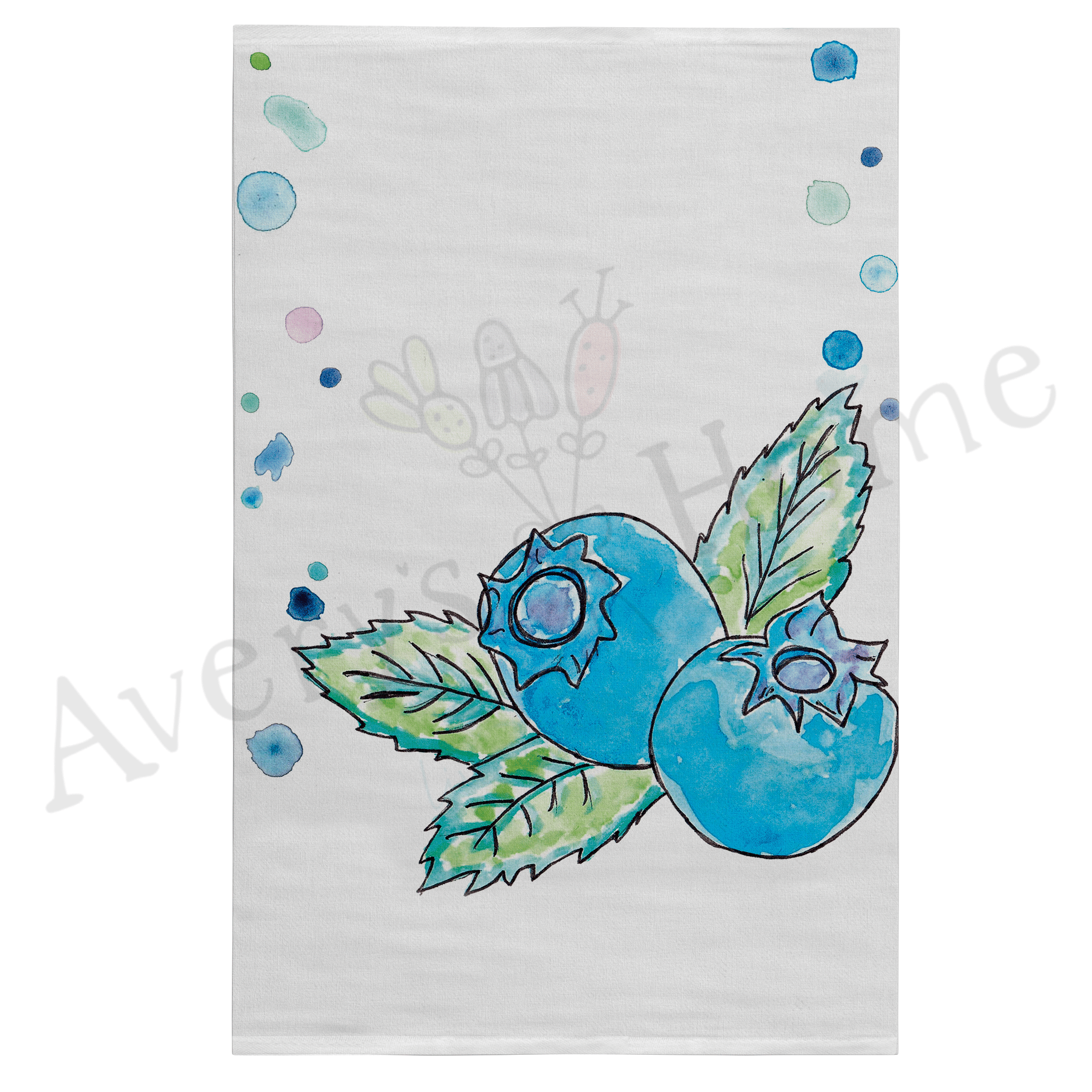 Blueberries dish towel design detail