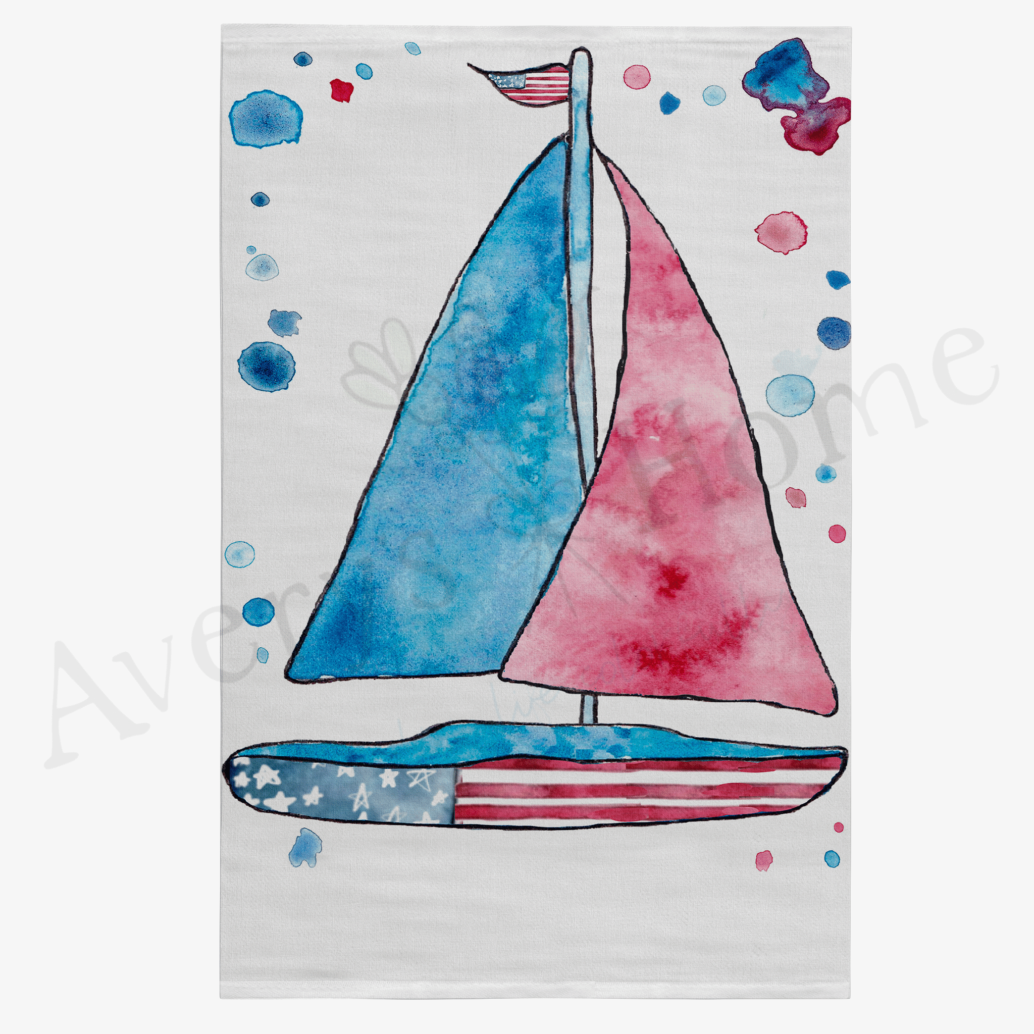 USA Sailboat dish towel, 27x27 flour sack cotton