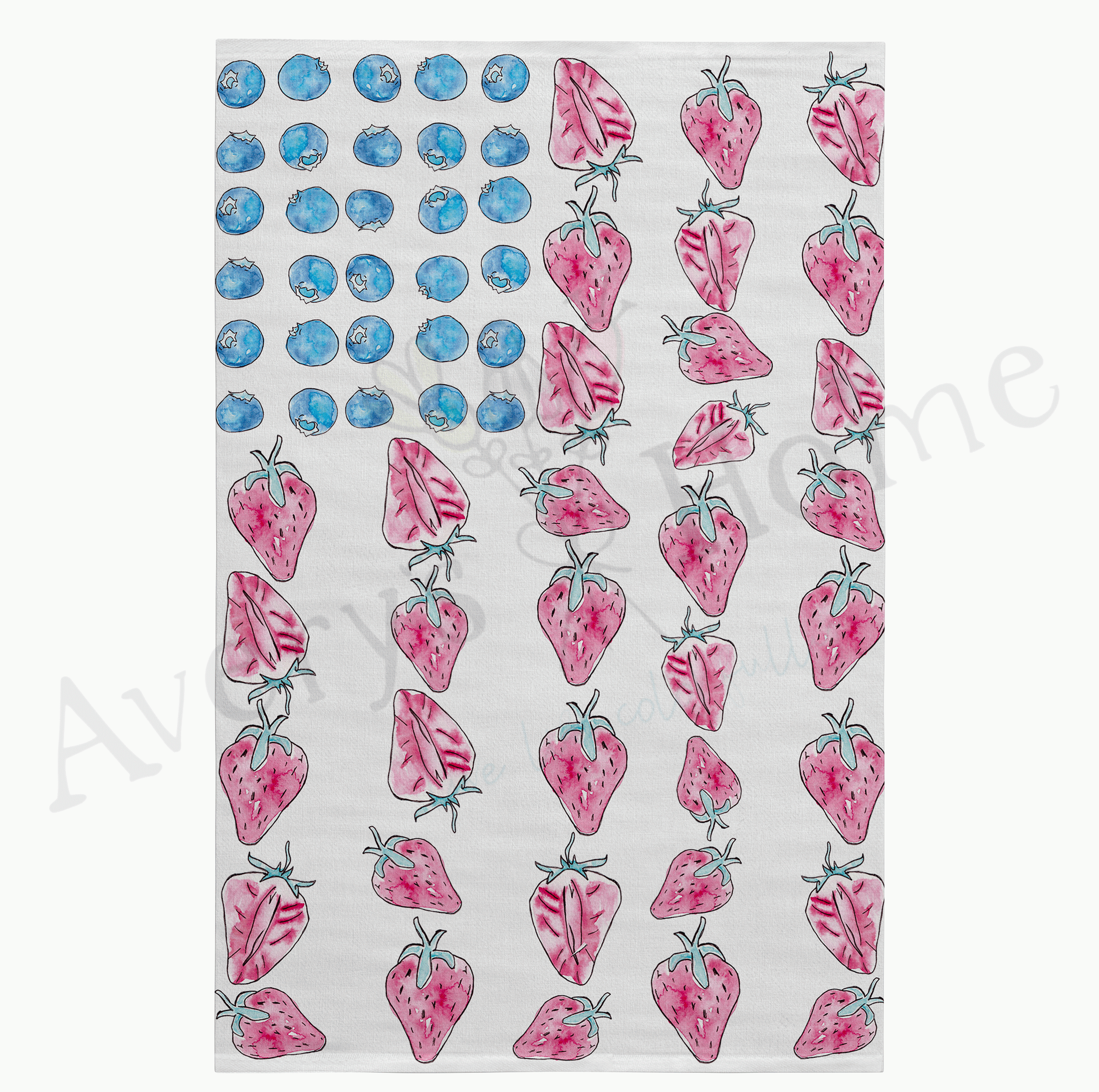 American Flag with Berries dish towel design detail