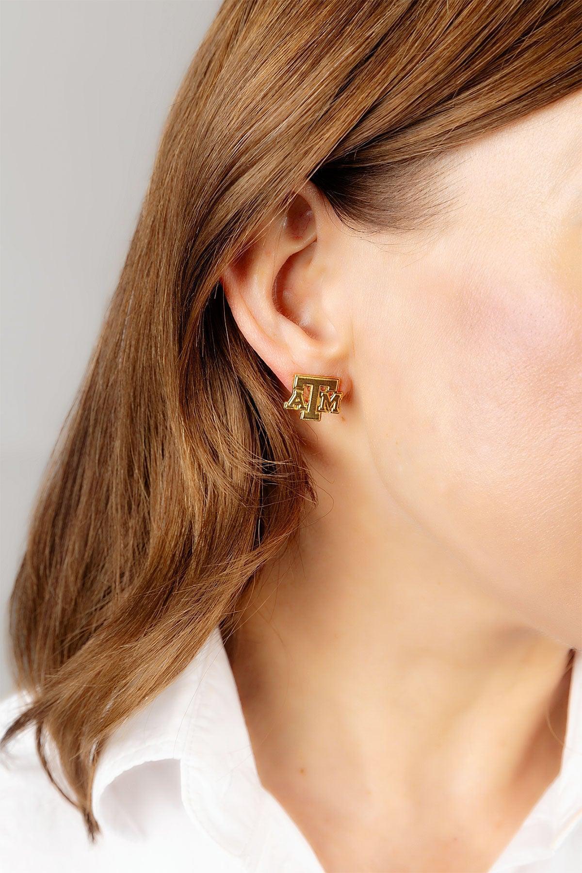 Texas A&M Aggies 24K Gold Plated Stud Earrings