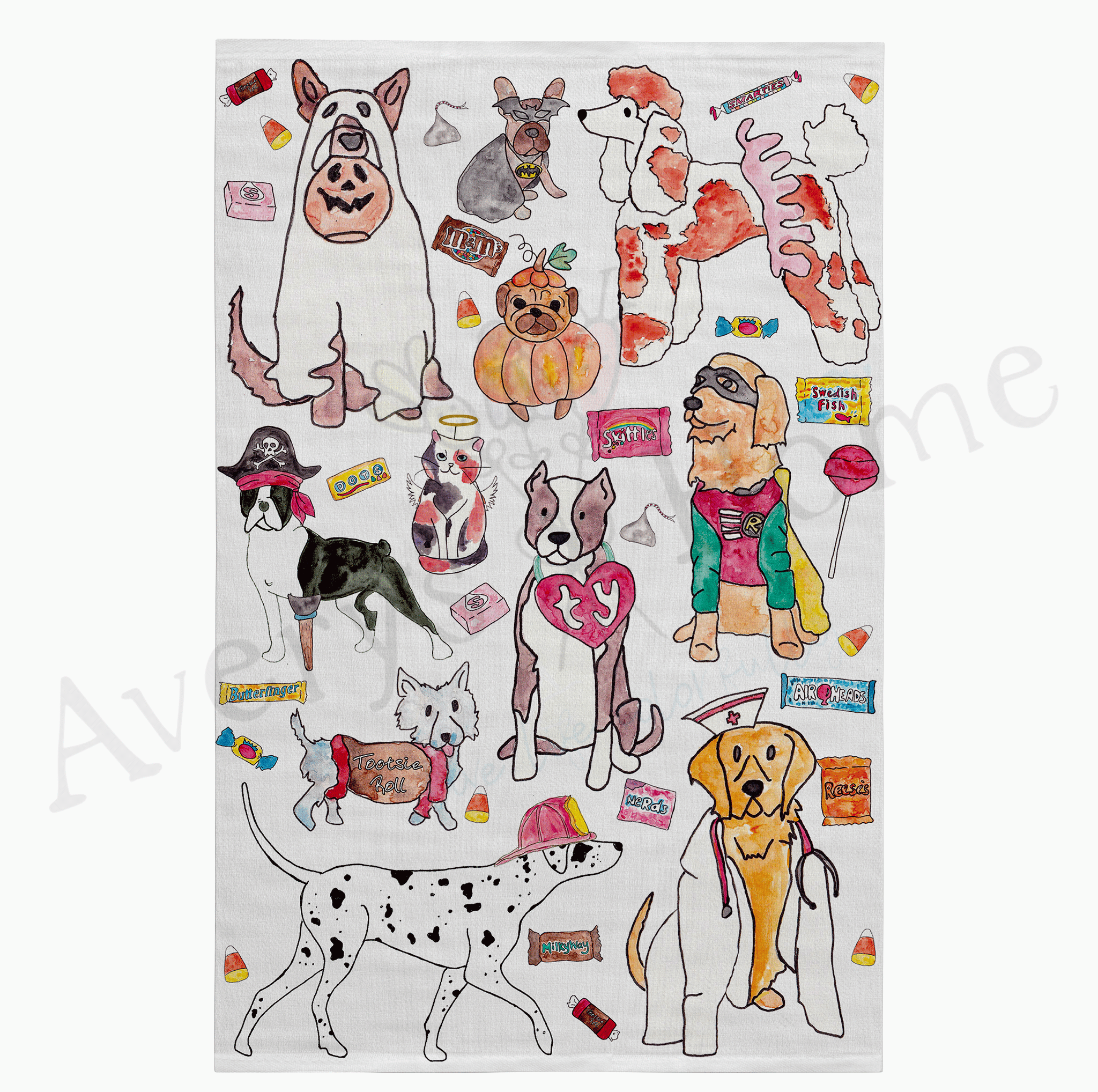 Dogs In Halloween Costumes dish towel design detail