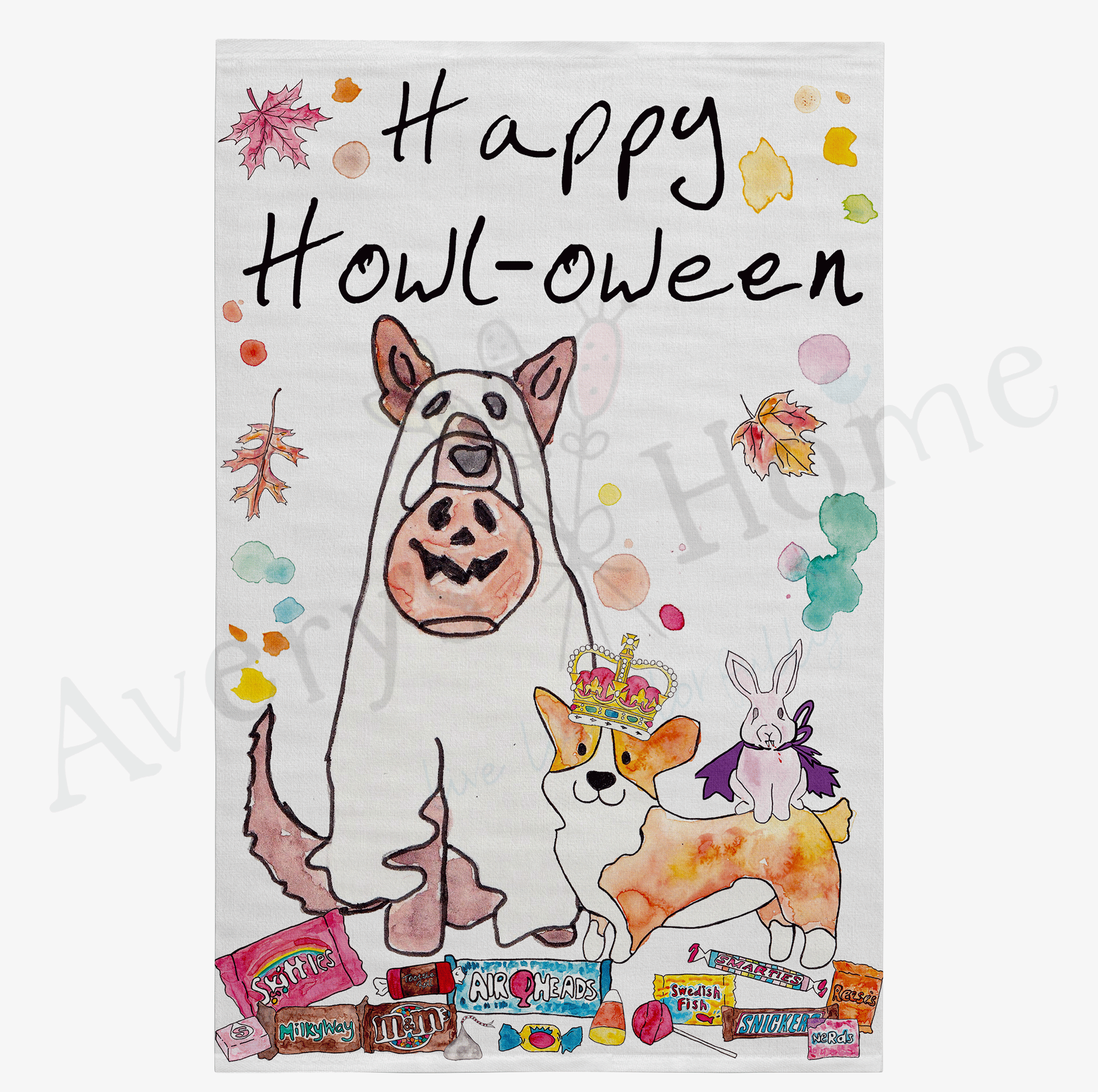 Happy Halloween with Dogs dish towel design detail
