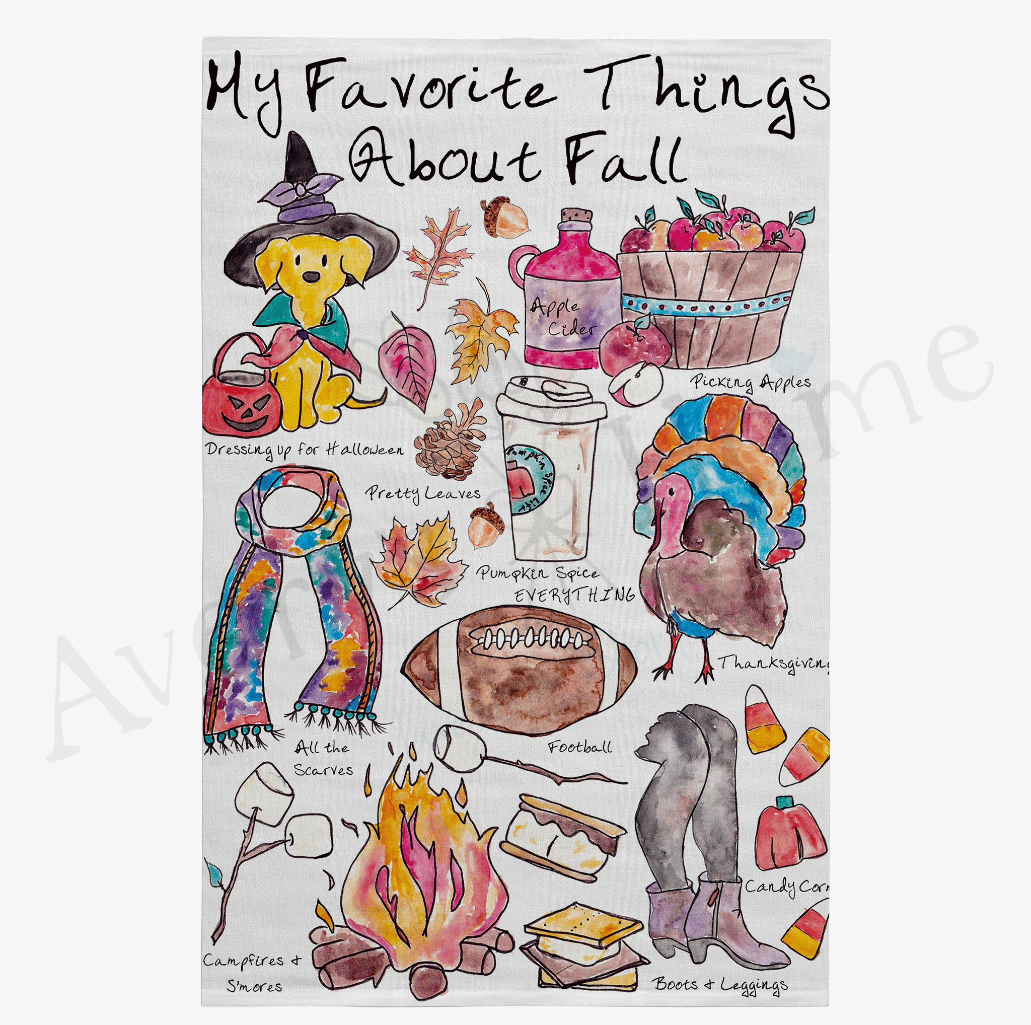 Favorite Things About Fall dish towel design detail