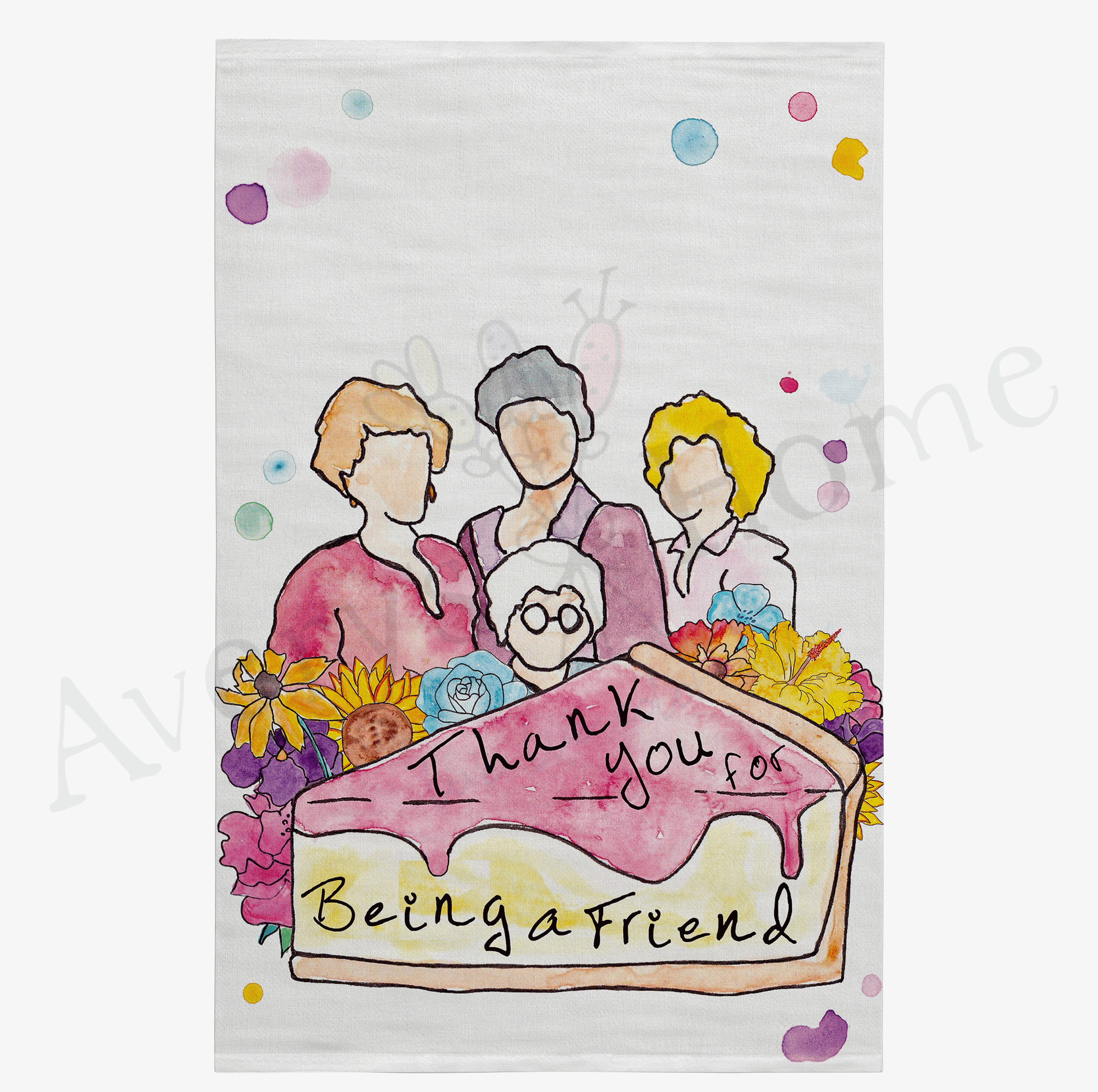 Thank You for Being a Friend dish towel design detail