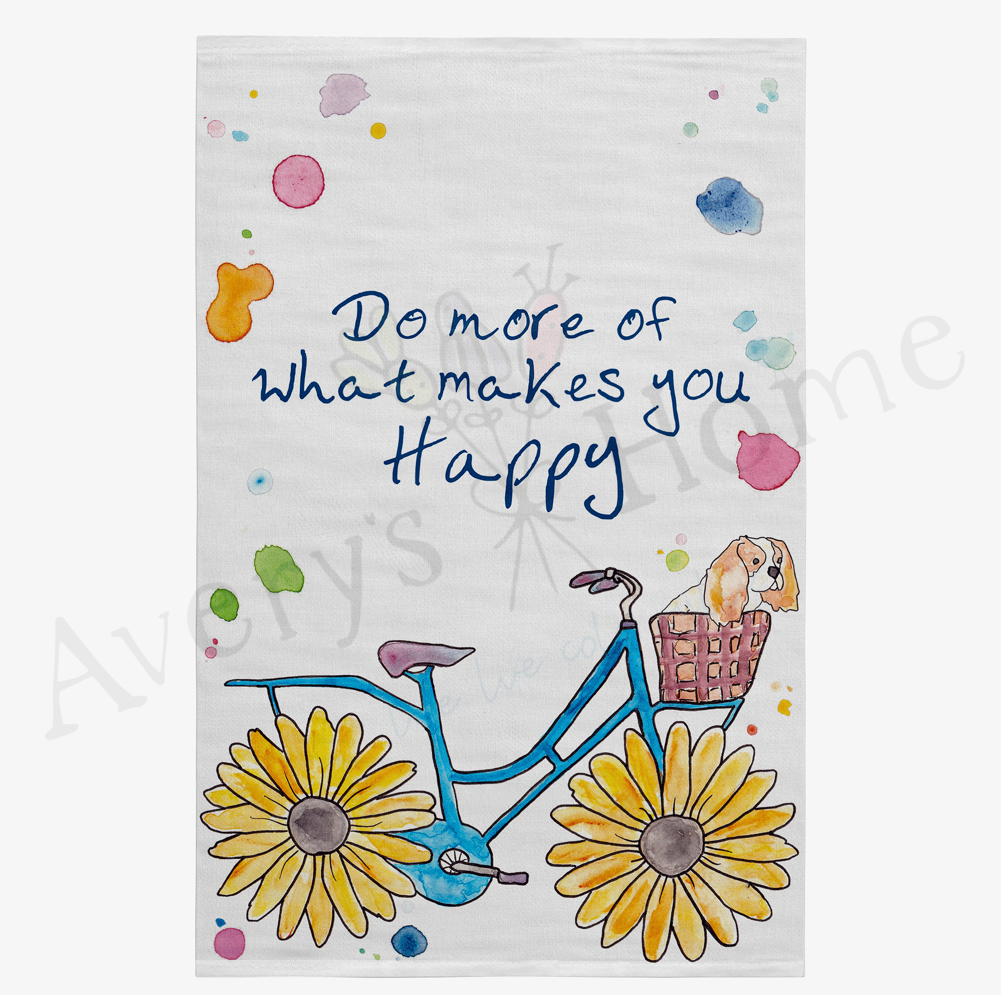 Happy Flower Bicycle dish towel design detail