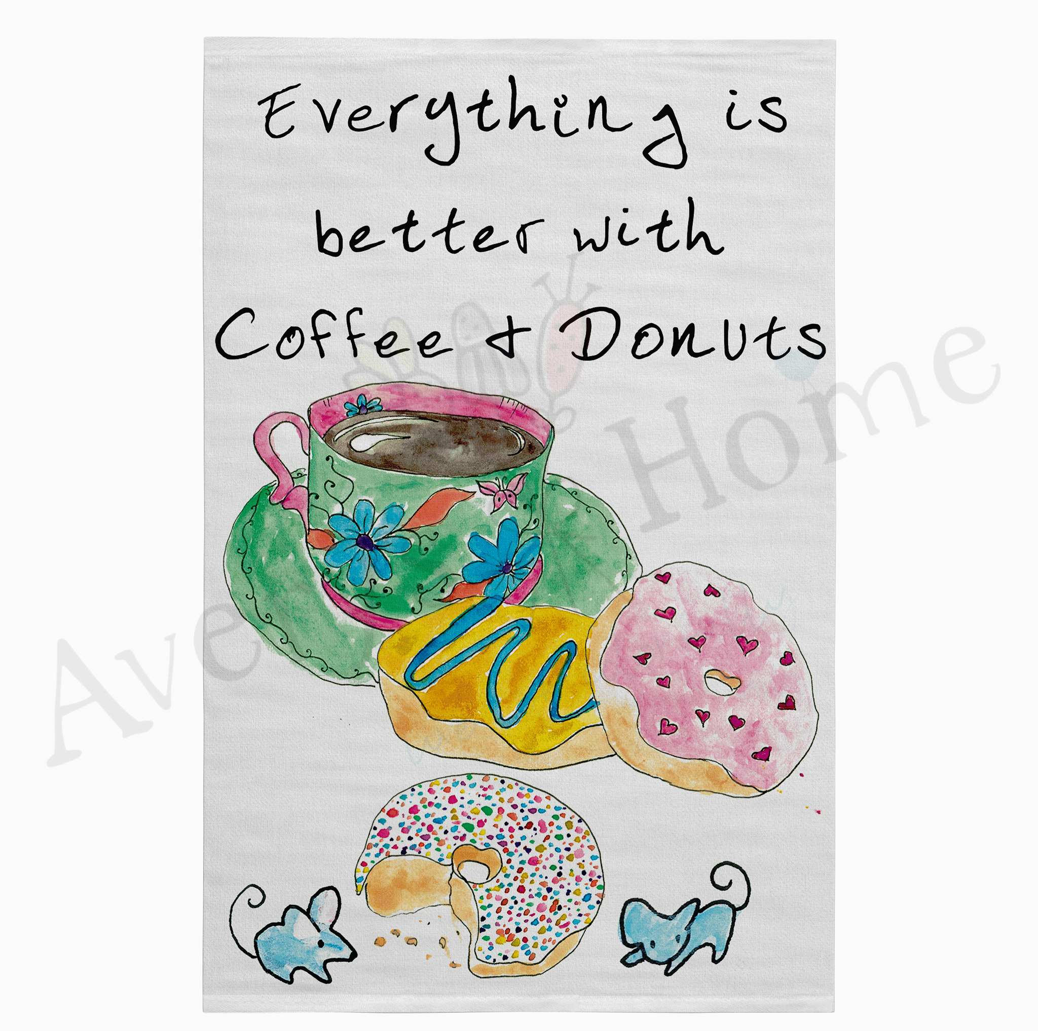 Coffee & Donuts dish towel design detail