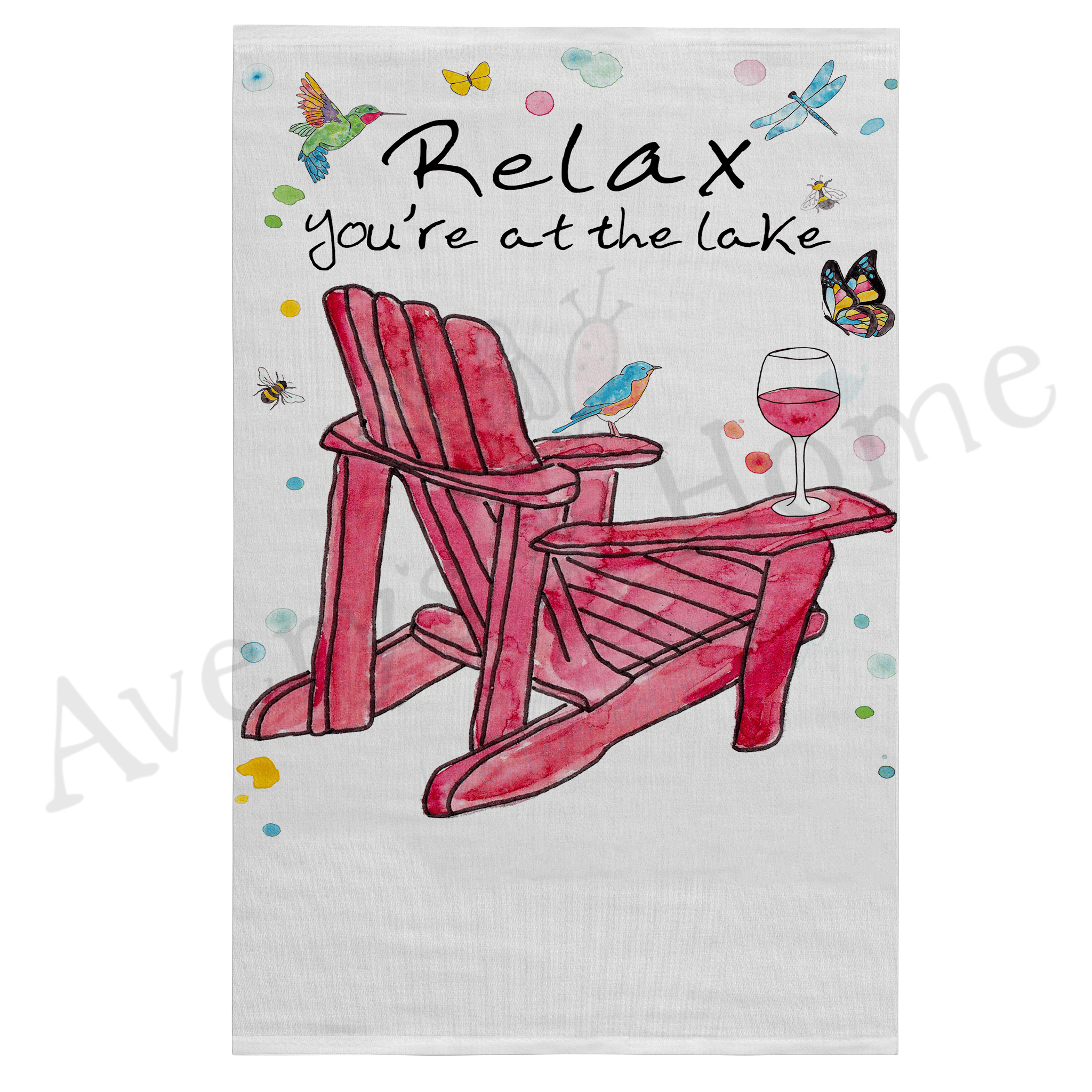 Relax at the Lake dish towel, 27x27 flour sack cotton