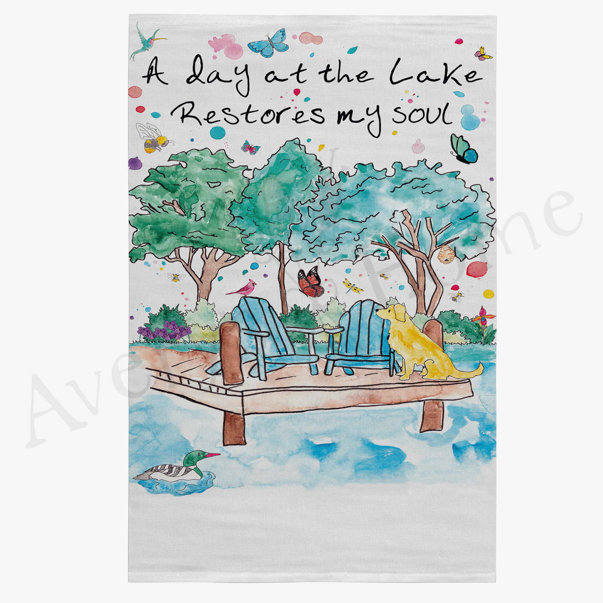A Day at the Lake dish towel design detail