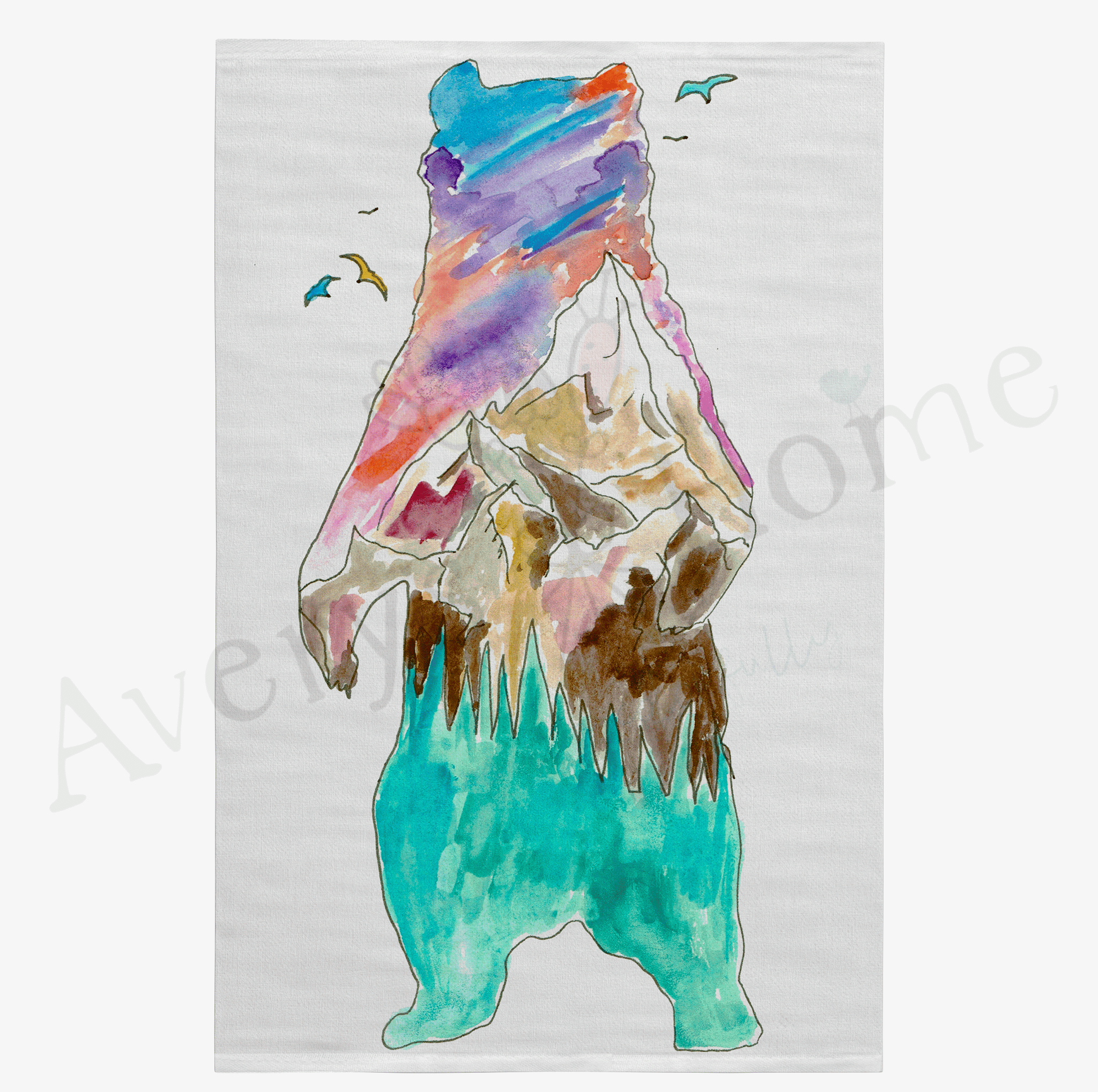 Mountain Bear dish towel design detail