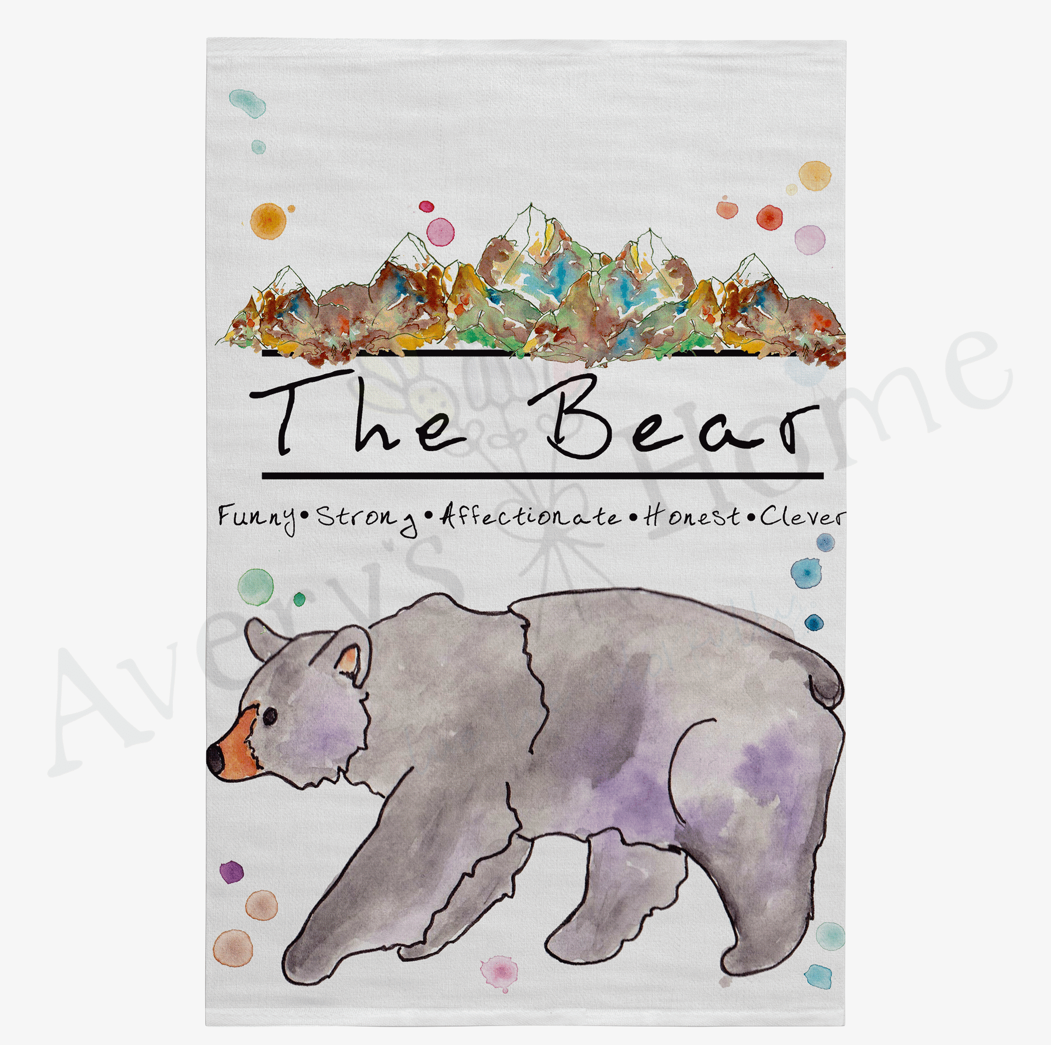 Mountain Black Bear dish towel design detail